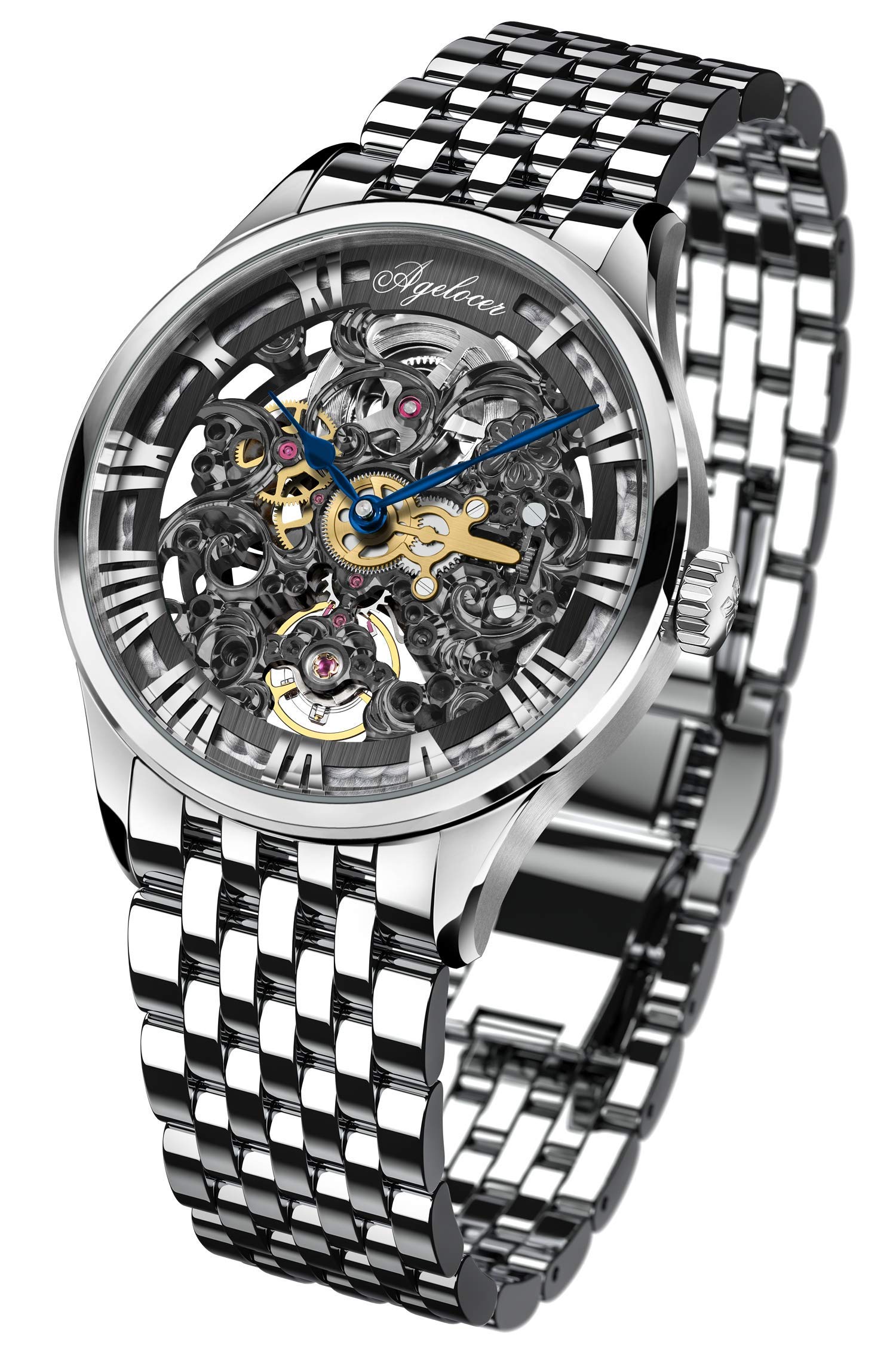 AGELOCER Men's Luxury Automatic Skeleton Watch - Top Brand Fashion Mechanical Timepiece with Genuine Leather Band, 50M Waterproof - Perfect for Business, Formal Events & Daily Wear