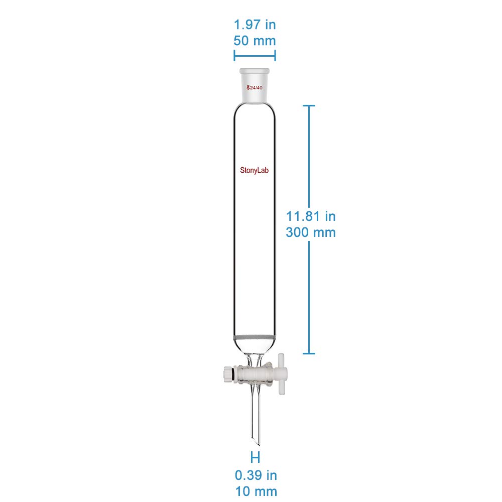 Stonylab Borosilicate Glass Chromatography Column 300mm x 50mm with 24/40 Joint, Fritted Disc & PTFE Stopcock - Lab Purification Equipment for Chemical Analysis, Organic Synthesis & Research Applications