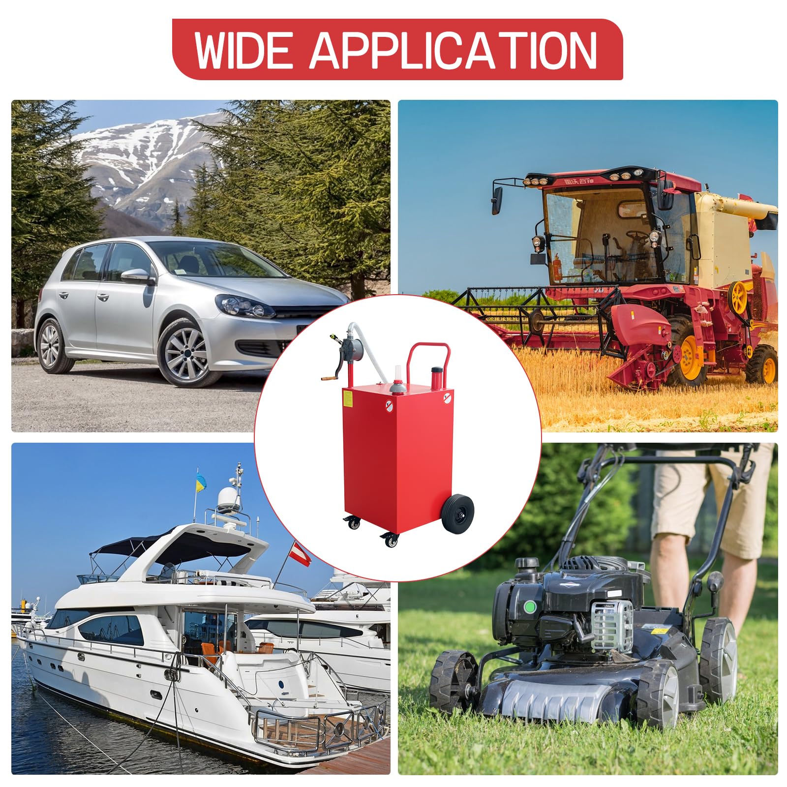 50 Gallon Portable Oil Transfer Tank - Heavy Duty Diesel Fuel Storage Container for Gas, Kerosene & Fluids - Ideal for Boat, ATV, Car, Motorcycle & Farm Use (Red) - Perfect for Emergency Fuel Storage & Off-Grid Applications