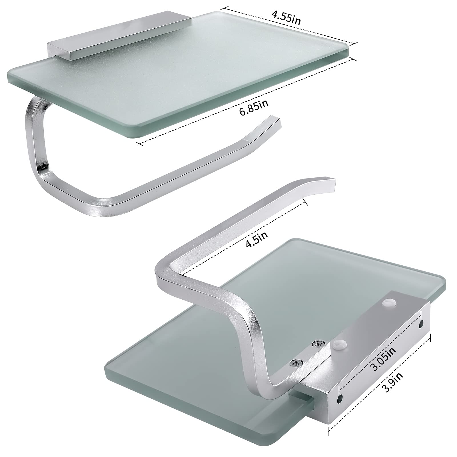 Premium Stainless Steel Toilet Paper Holder with Shelf & Phone Storage - Frosted Silvery Bathroom Tissue Roll Holder - Space-Saving Design for Small Bathrooms, Powder Rooms & RVs