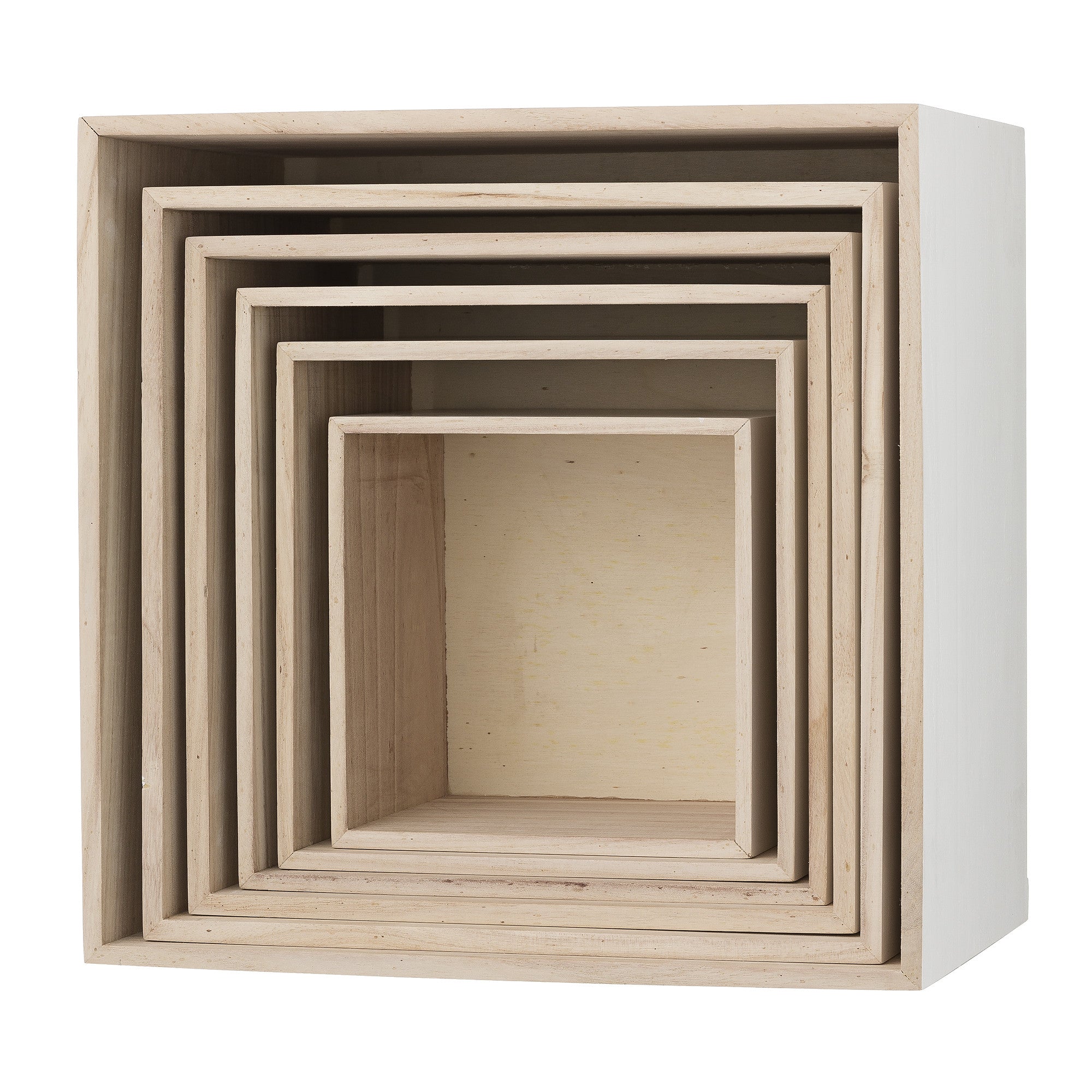 Bloomingville 6-Piece White & Natural Wood Display Box Set for Home Decor, Organizing Jewelry, Crafts, and Office Supplies