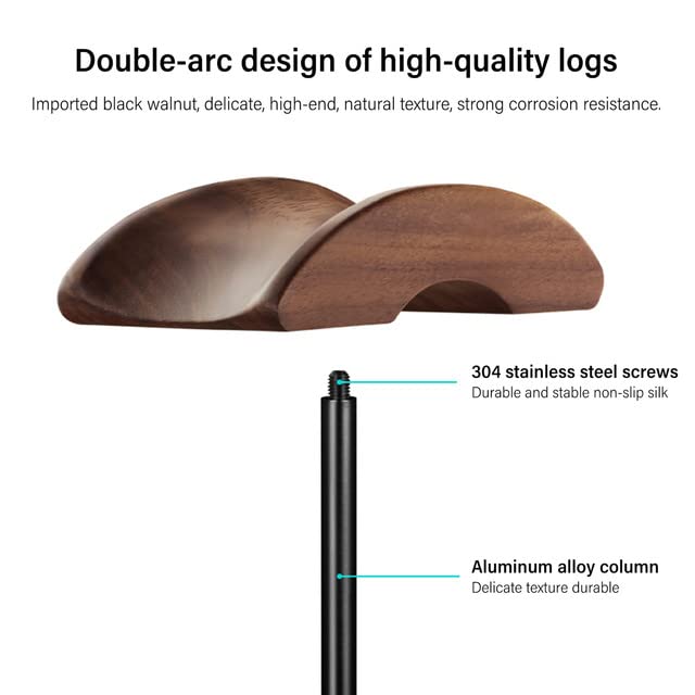 Premium Walnut Wood & Aluminum Headphone Stand - Sturdy Gaming Headset Holder with Heavy Base for All Headphones (Black) | Perfect for Home Office, Gaming Setup & Studio Organization