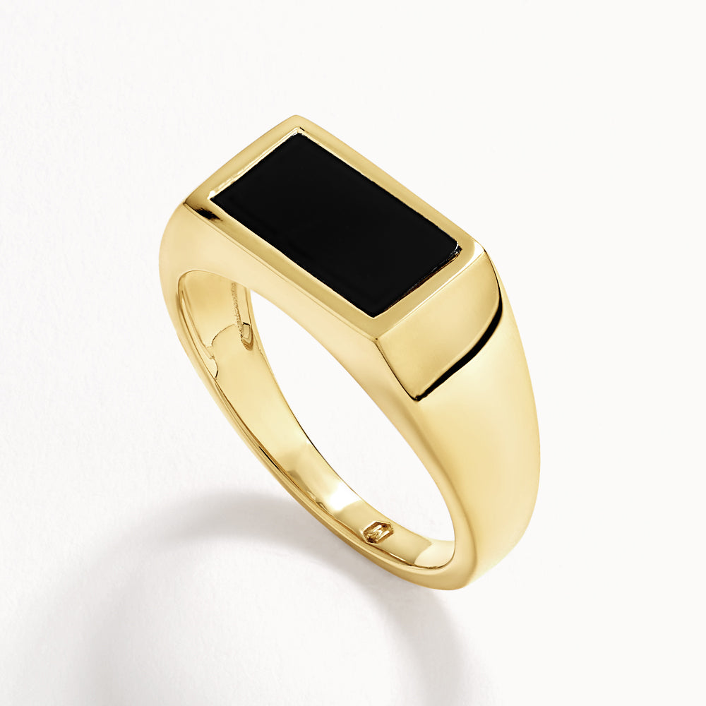 Stylish Black Onyx Gold Unisex Pinky Ring - Elegant Rectangle Design for Men & Women - Perfect for Parties, Weddings & Everyday Wear