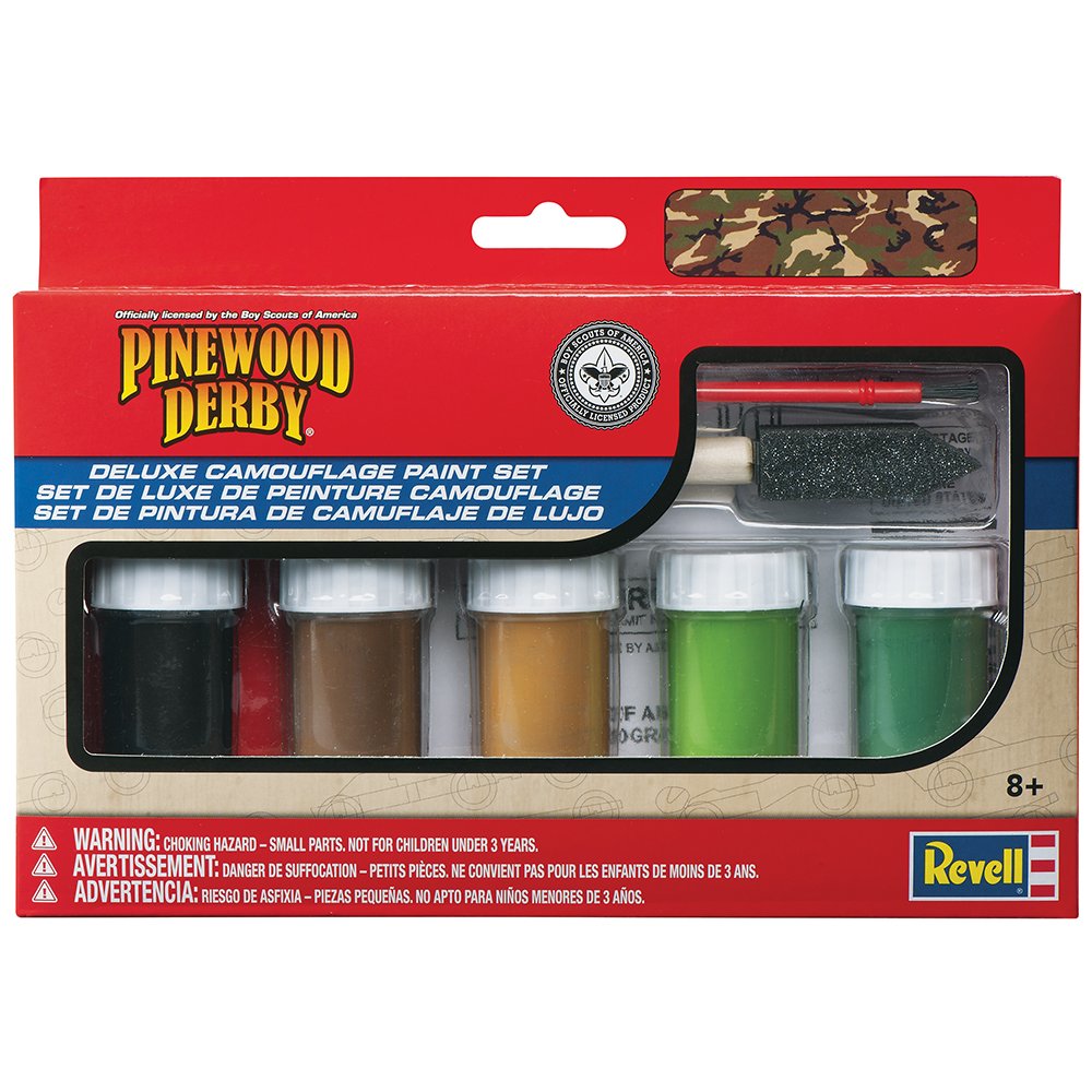 Revell Camouflage Deluxe Paint & Brush Set - 12 Colors for Pinewood Derby Cars, Model Kits & DIY Crafts | Non-Toxic Acrylic Paints with Premium Brushes for Kids & Adults | Perfect for Wooden Car Racing, School Projects & Hobby Painting
