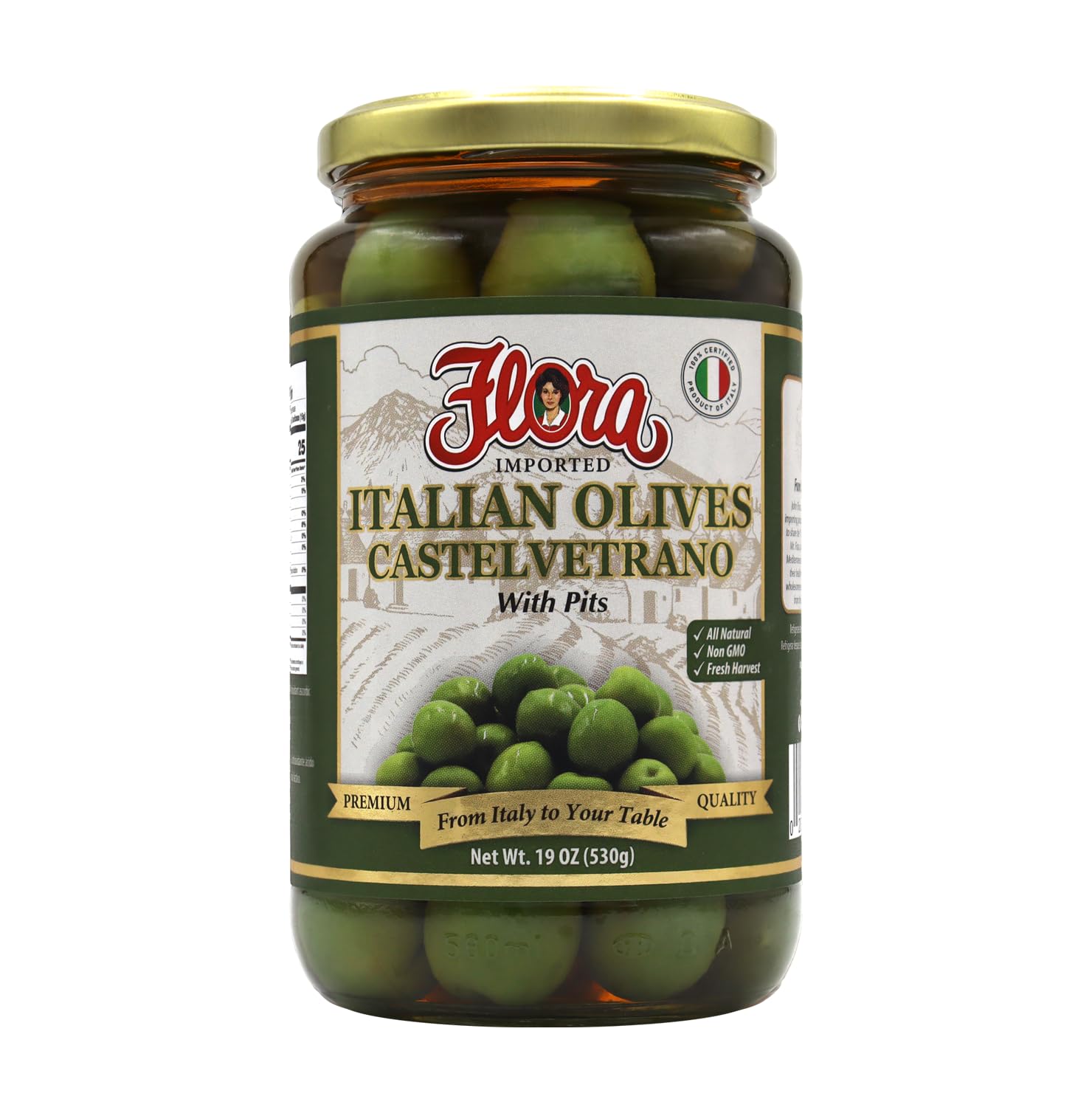 Organic Castelvetrano Sicilian Olives with Pits | 100% Italian All Natural Non-GMO Fresh Harvest | 19 oz (530g) | Perfect for Charcuterie Boards, Salads & Mediterranean Recipes