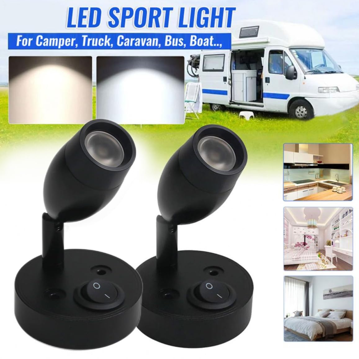 12V LED Reading Light - 3W Wall Sconce for Bedroom, RV, Boat & Motorhome - Black Set of 2 - Perfect for Night Reading, Cabinet Display & Bedside Lighting - Energy Efficient 12V LED Spot Light