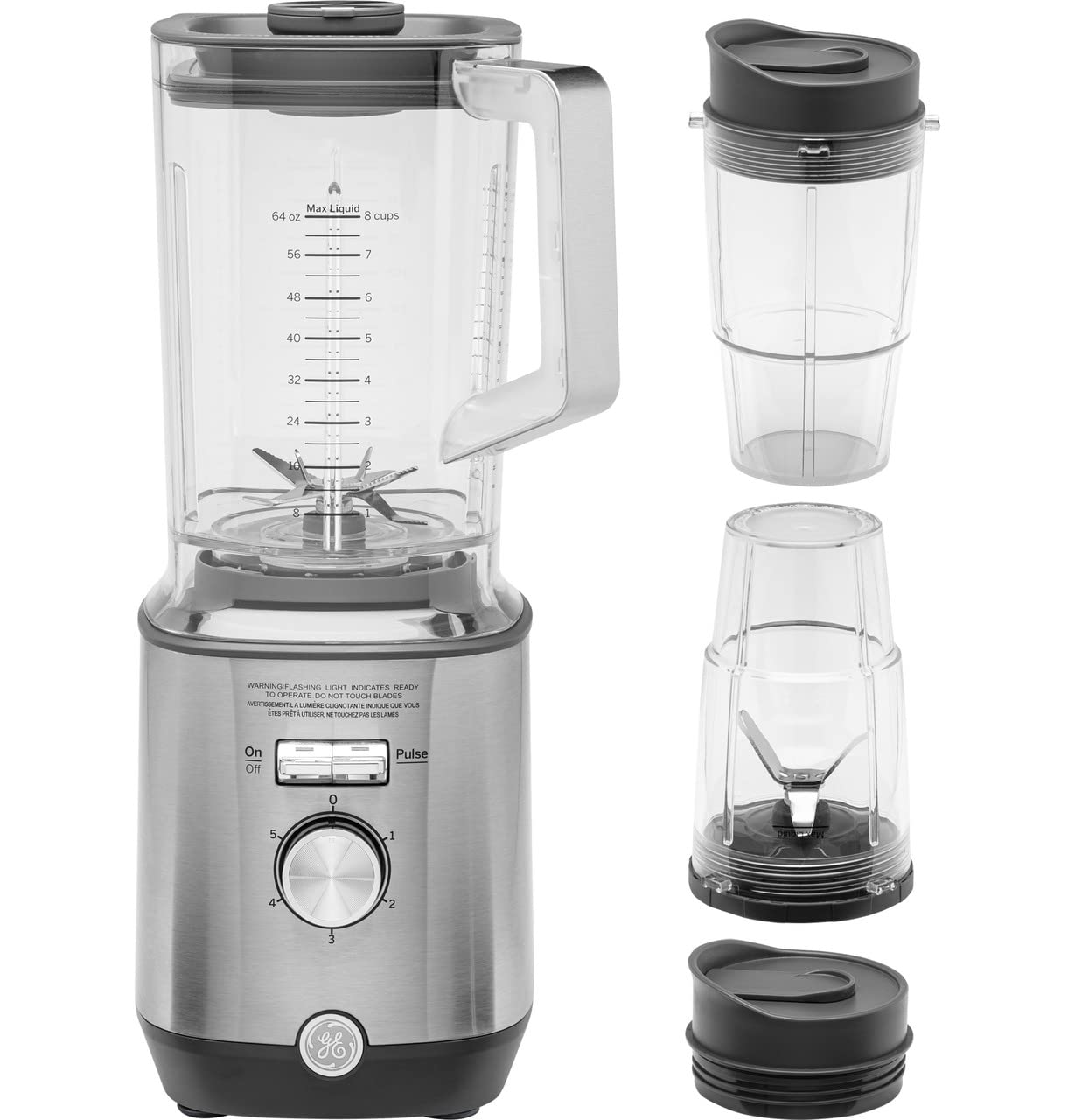 GE 5-Speed Blender with 2 (16oz) Cups - 1000W High-Power Blender for Smoothies, Shakes & Food Prep - 64oz BPA-Free Tritan Jar, Stainless Steel Blades - Perfect for Kitchen, Gym & Healthy Lifestyle