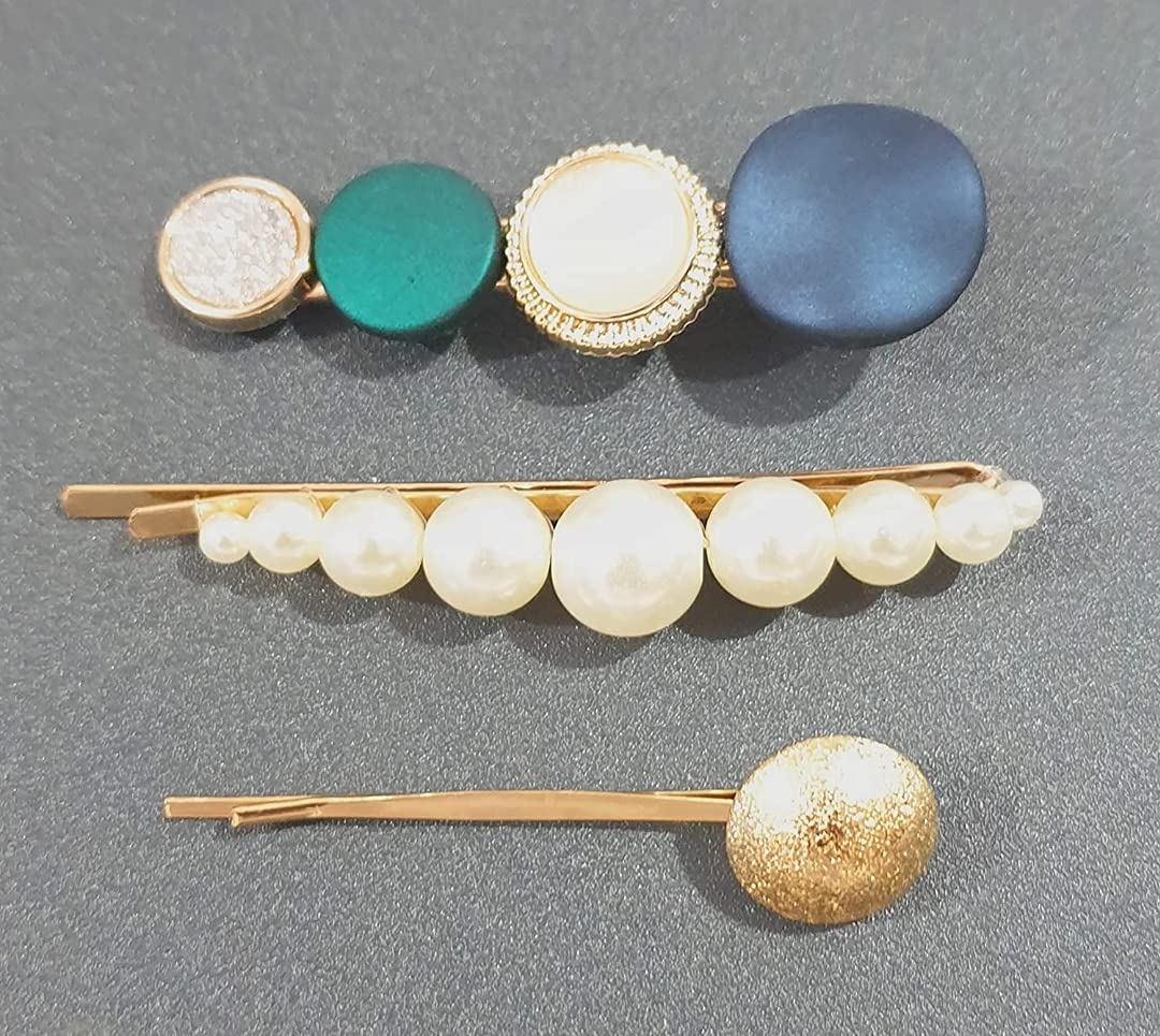 Elegant Pearl Rhinestone Hair Clips for Women - Korean Style Hair Barrettes Set of 3 - Perfect Hair Accessories for Wedding, Party & Daily Use (CLIP-9)