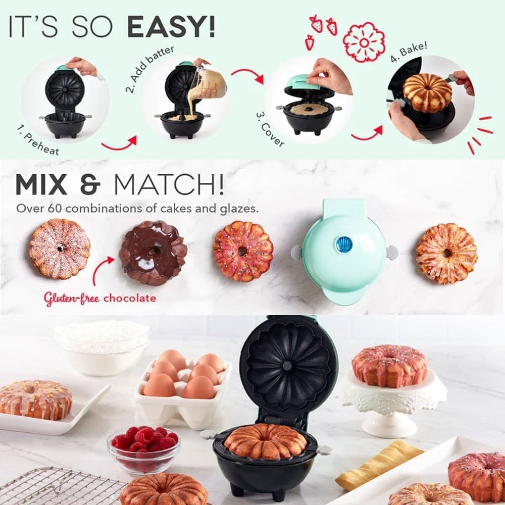Mini Bundt Cake Maker - Electric Rotating Cake Pan for Quick Breakfast & Desserts | Portable & Easy to Use Home Baking Tool for Parties, Gifts & Family Gatherings