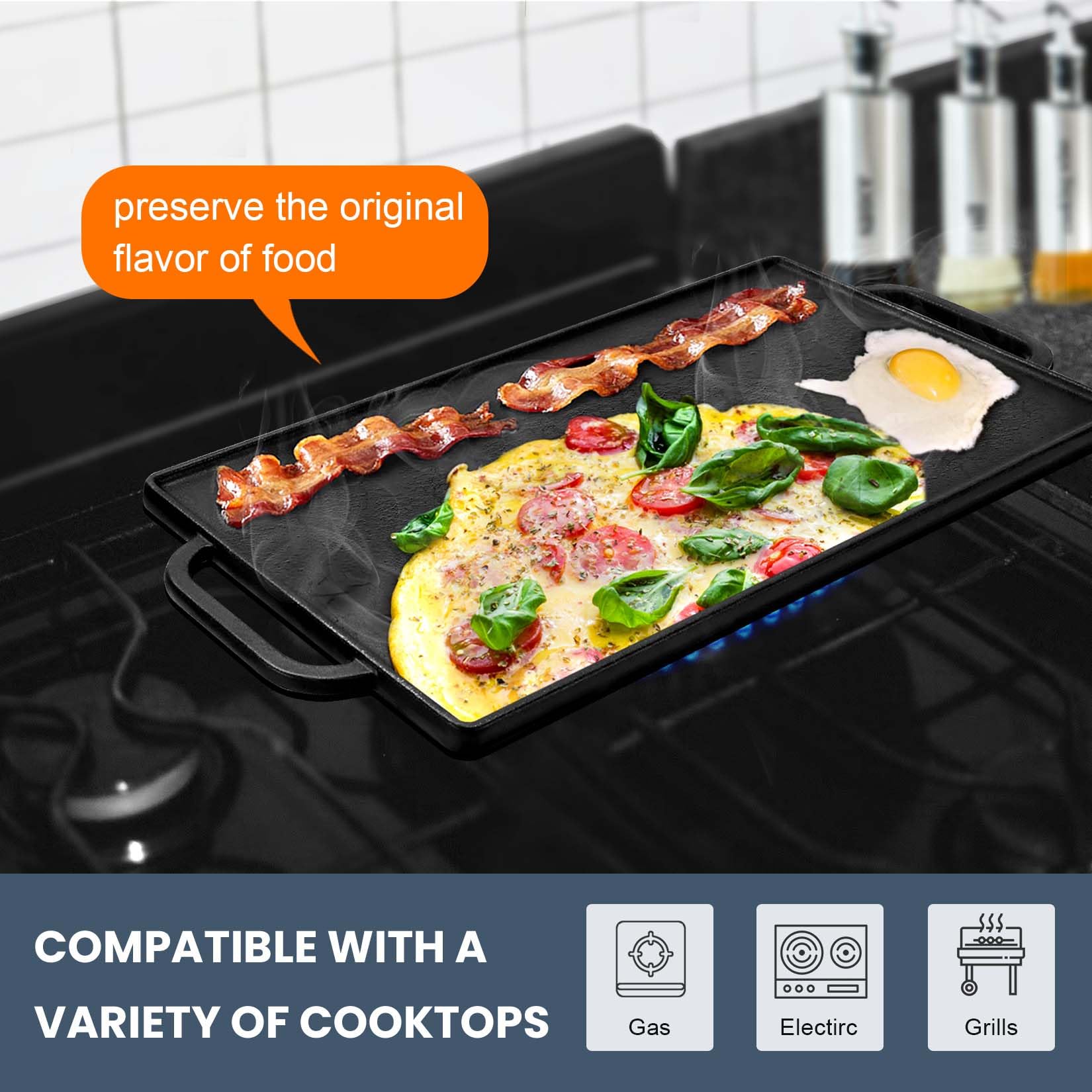 Premium GGC Cast Iron Reversible Grill Griddle for Stove Top & Gas Grills - 20
