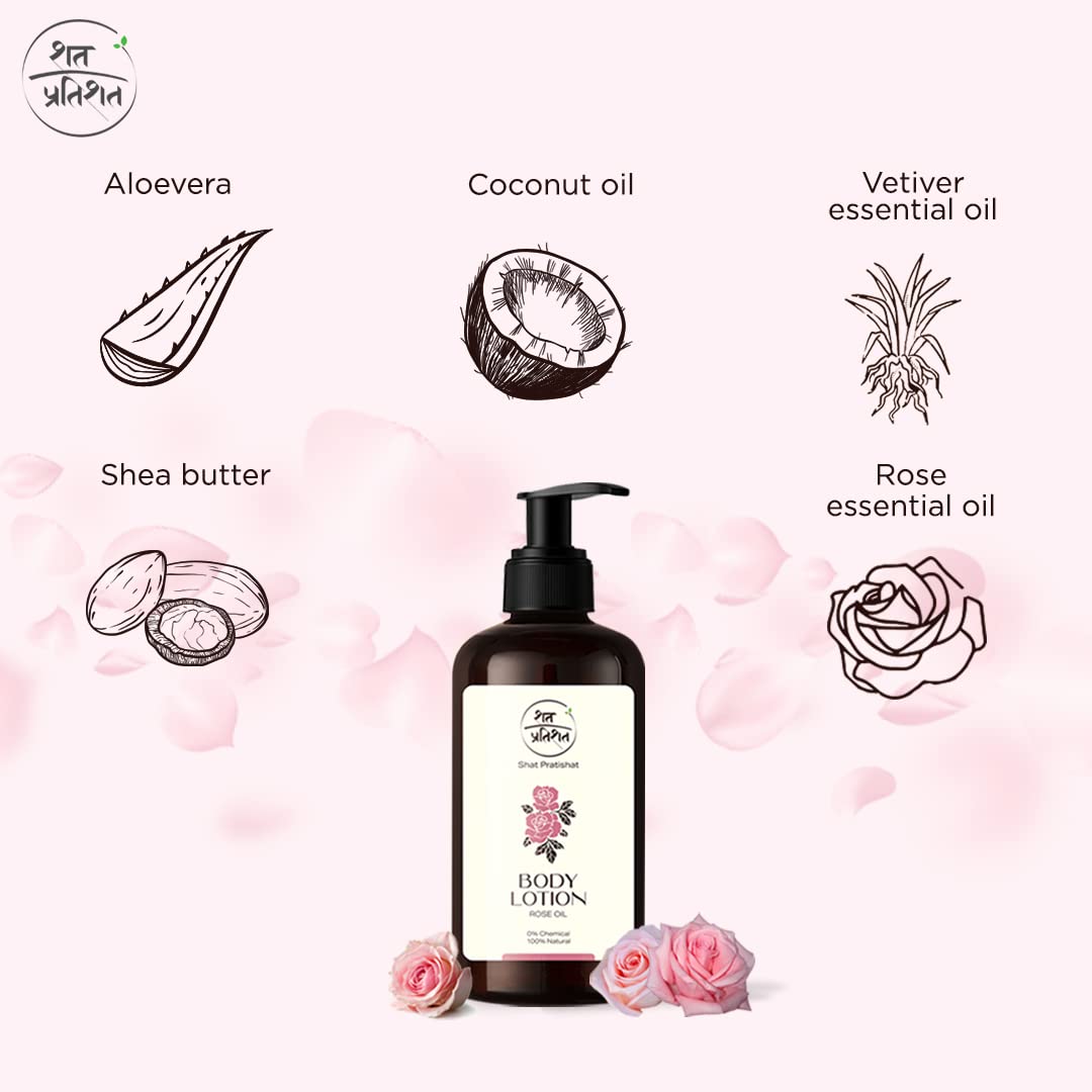 Natural Body Moisturizing Lotion with Rose & Vetiver Essential Oil | Chemical-Free, Hydrating Dry Skin Care | Suitable for All Skin Types | 200ml | Perfect for Daily Hydration & Nighttime Skin Repair