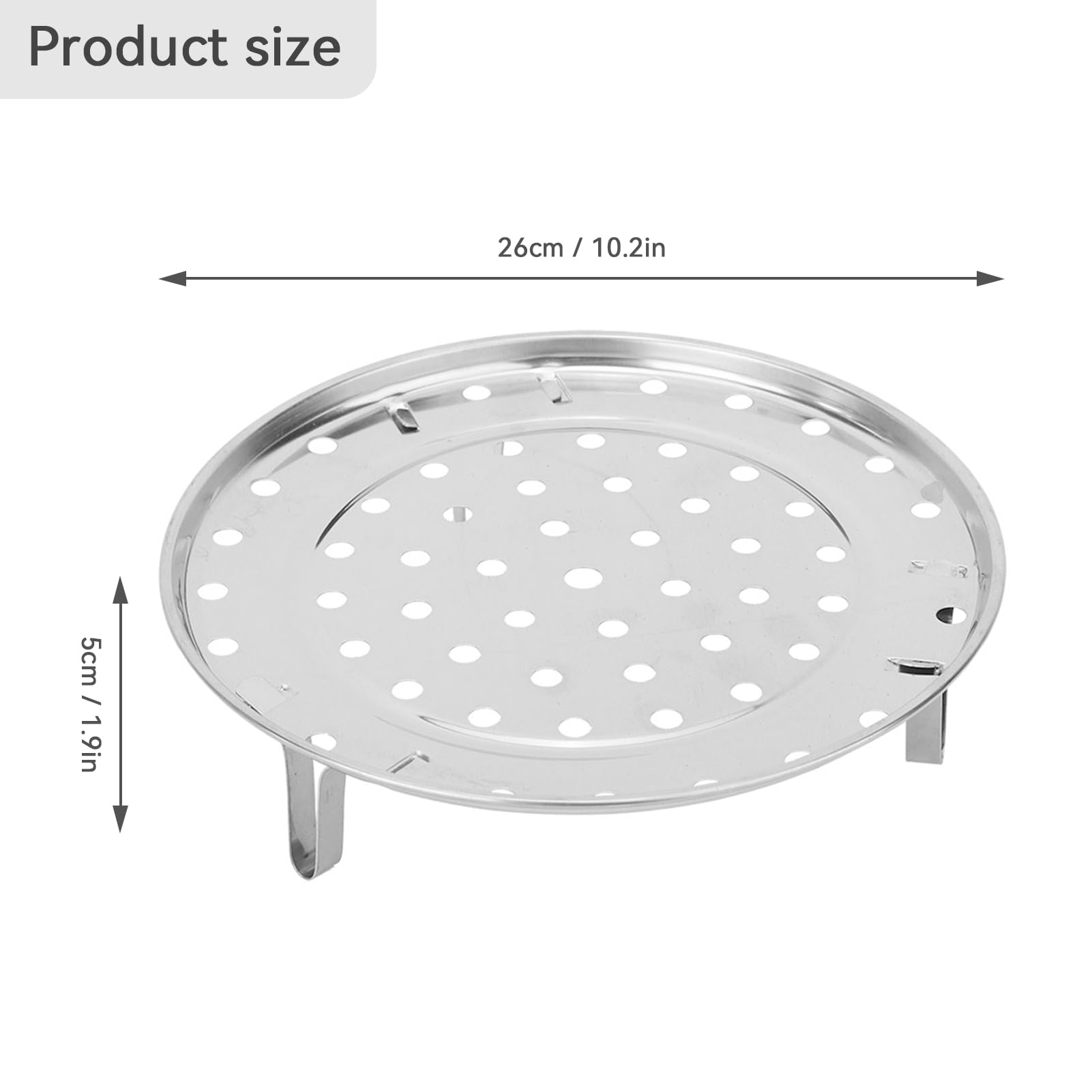 HERCHR 10.2 Inch Stainless Steel Steamer Rack with Removable Legs - Steam Tray for Pressure Cooker, Canner & Instant Pot - Durable Round Pot Steaming Tray (26x26x5cm) - Perfect for Vegetables, Dumplings & Seafood Cooking