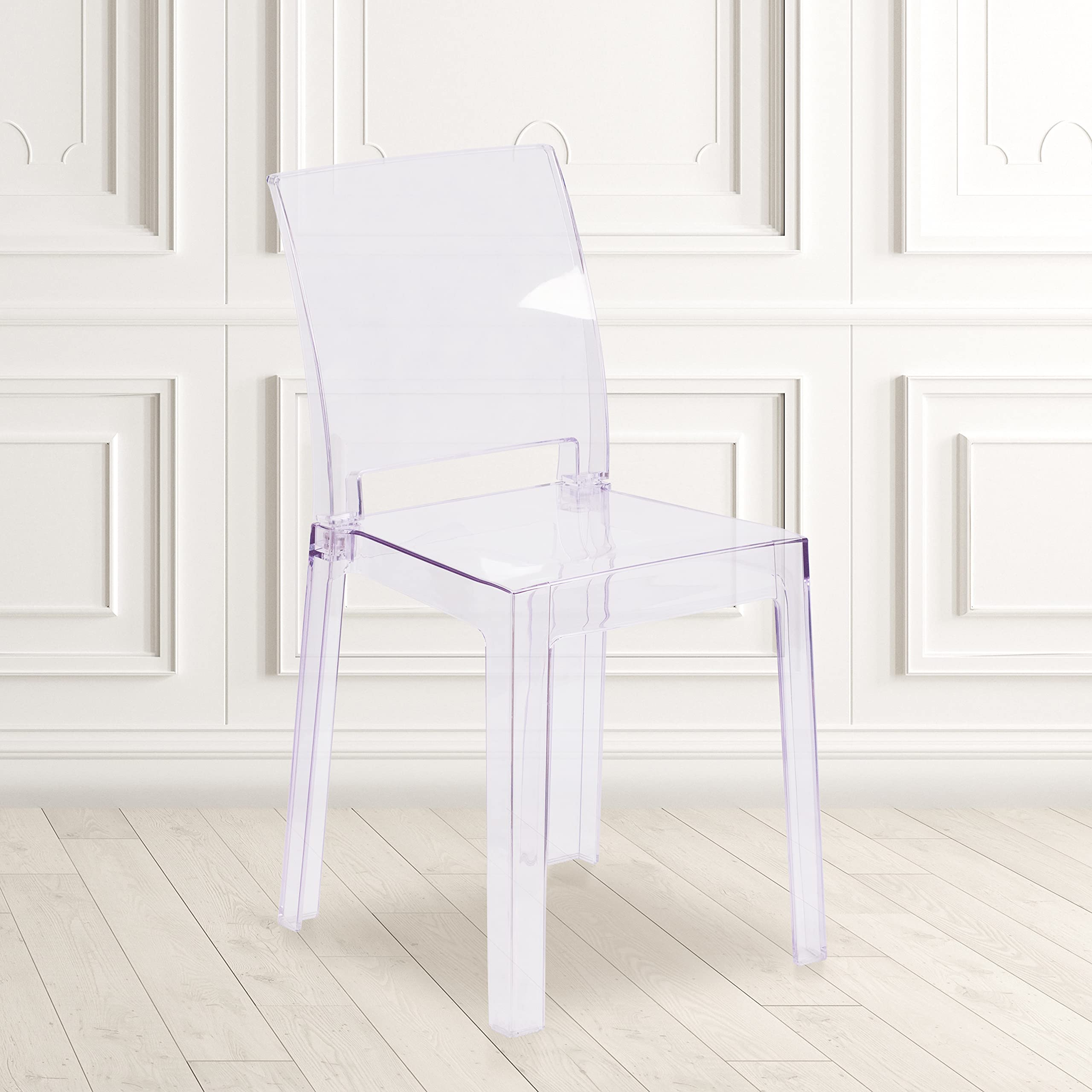 Flash Furniture Emilie Ghost Chair - Clear Crystal Square Back Modern Dining Chair for Kitchen, Dining Room, and Office | Stylish Transparent Seating Solution