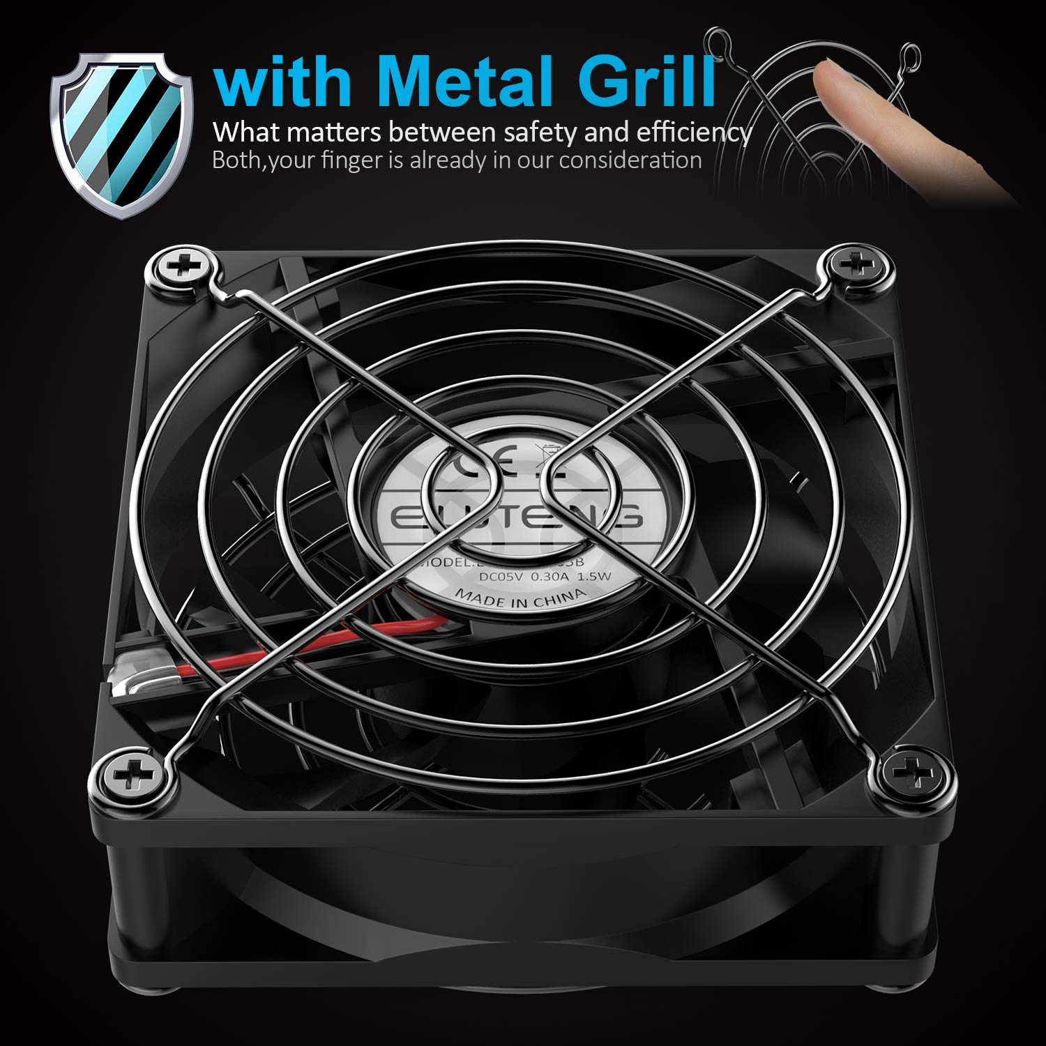 ELUTENG 80mm USB Computer Cooling Fan - 5V Quiet Ventilation Fan with 3 Speed Settings for PC, DVR, Gaming Consoles (Playstation, Xbox) - Compact 80x80x25mm Size - Perfect for Home Office, Server Cabinets & Entertainment Centers