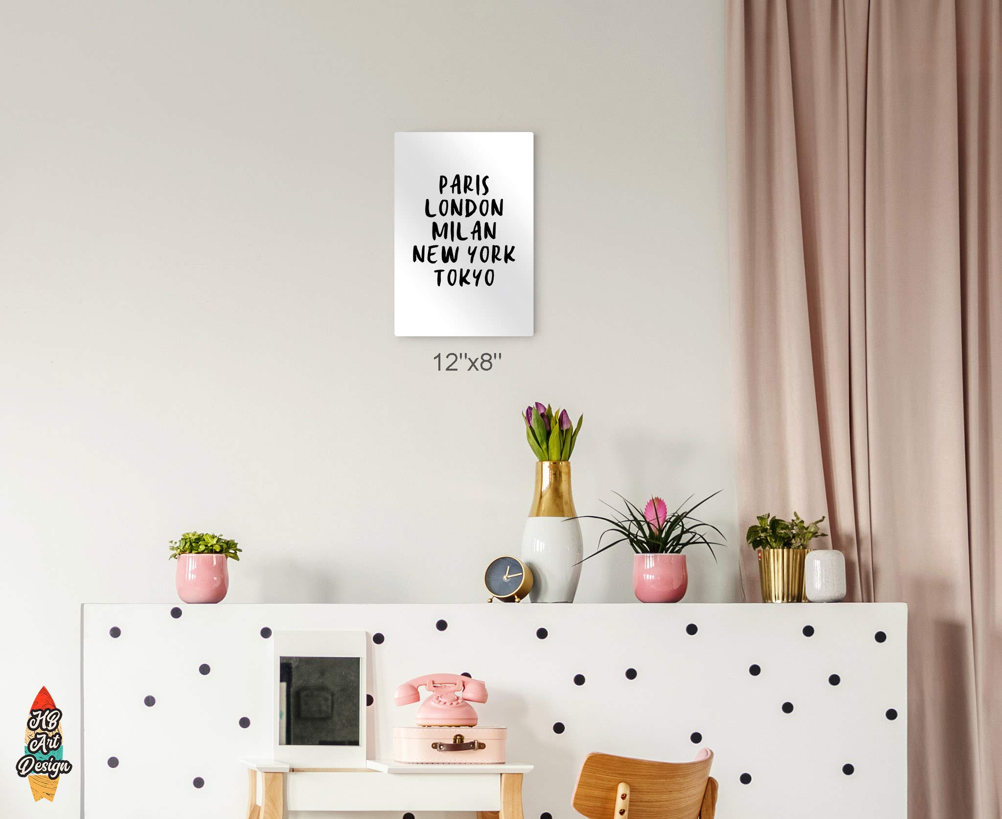 HB Art Design Paris London Milan New York Tokyo Black & White City Skyline Metal Wall Art - Modern Fashion Lettering Print for Office, Dorm, Bathroom, Living Room & Bedroom Decor - Ready to Hang 30x20 Inches - Perfect for Urban Chic Home & Workspace Aesthetics