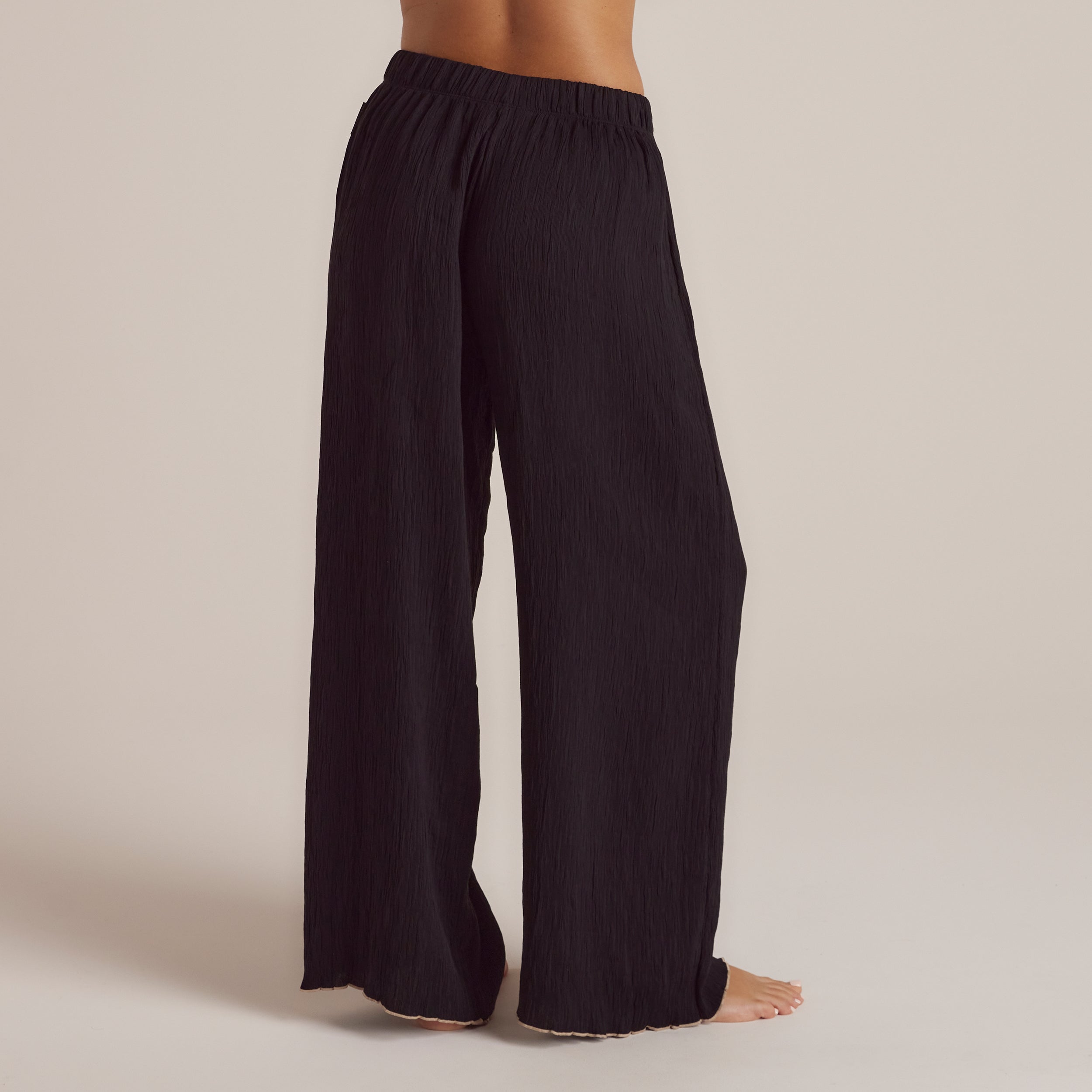 Soft Crinkle Cotton Pajama Pants for Women - Black Lounge Pants for Sleep, Relaxing & Home Comfort