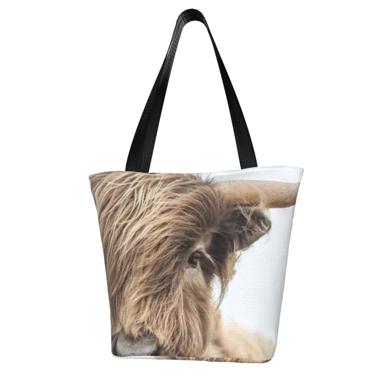 Highland Cow Tote Bag for Women - Cute Cow Print Shoulder Bag for Work, Travel, Beach & Shopping - Durable Canvas Handbag for Business, Outdoor & Daily Use