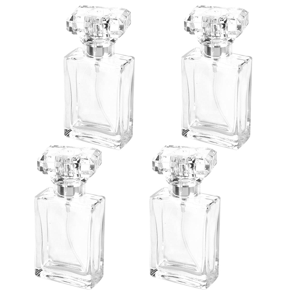 4pcs 30ml Clear Refillable Square Glass Perfume Atomizer Bottles with Spray Applicator - Travel Size Empty Perfume Spray Bottles for Purse, Gym Bag & Makeup Kit