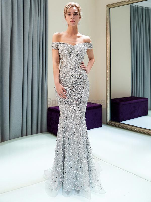 Sparkly Off Shoulder Beaded Mermaid Prom Dress for Evening Party & Special Occasions - Elegant Formal Gown for Homecoming, Wedding, Quinceañera & Black Tie Events