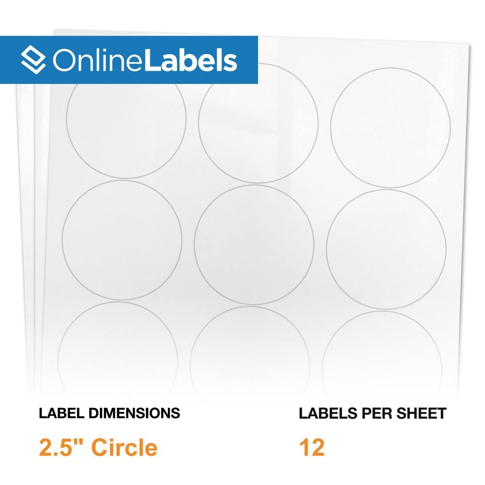 2.5 Inch Round White Gloss Labels for Laser Printers - 6,000 Circle Stickers (500 Sheets) - Perfect for Address Labels, Jar Labels & Craft Projects - OnlineLabels