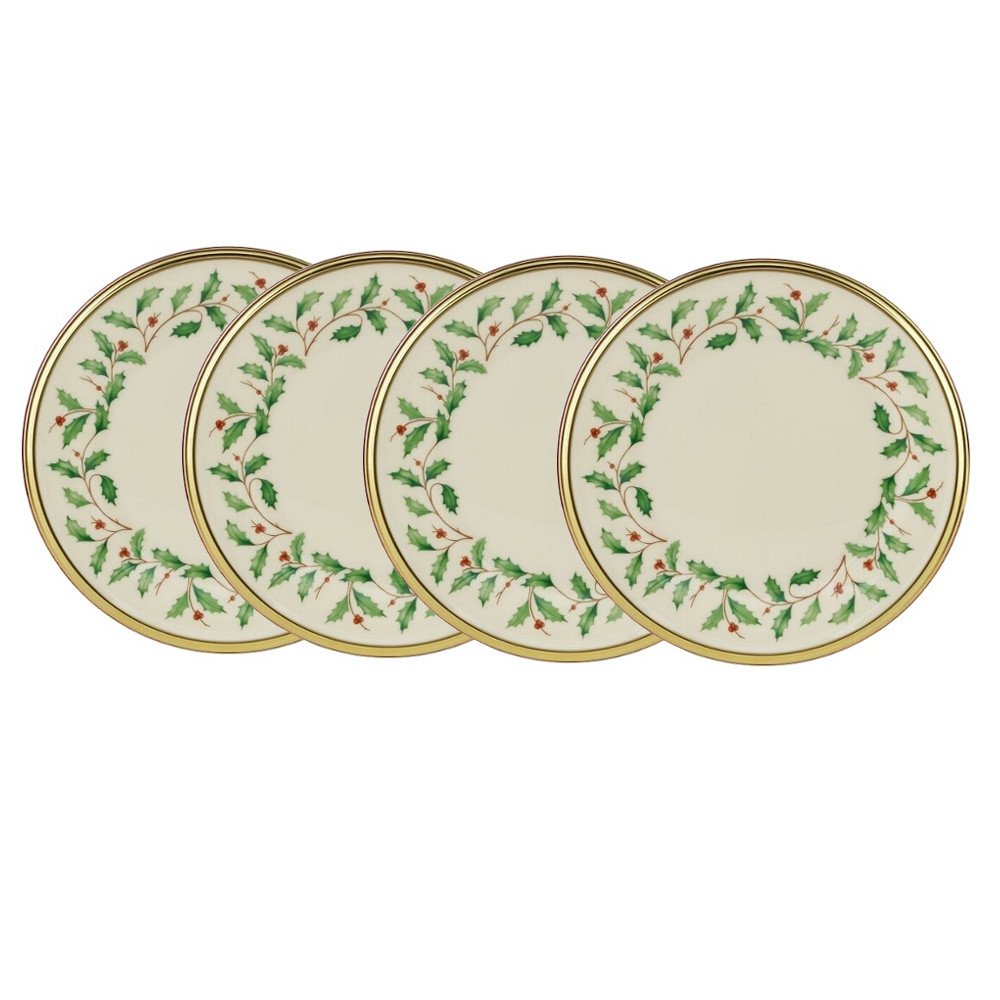 Lenox Holiday 6-Inch Bread and Butter Plates - Set of 4 - Elegant Dinnerware for Holiday Entertaining, Tea Parties & Special Occasions