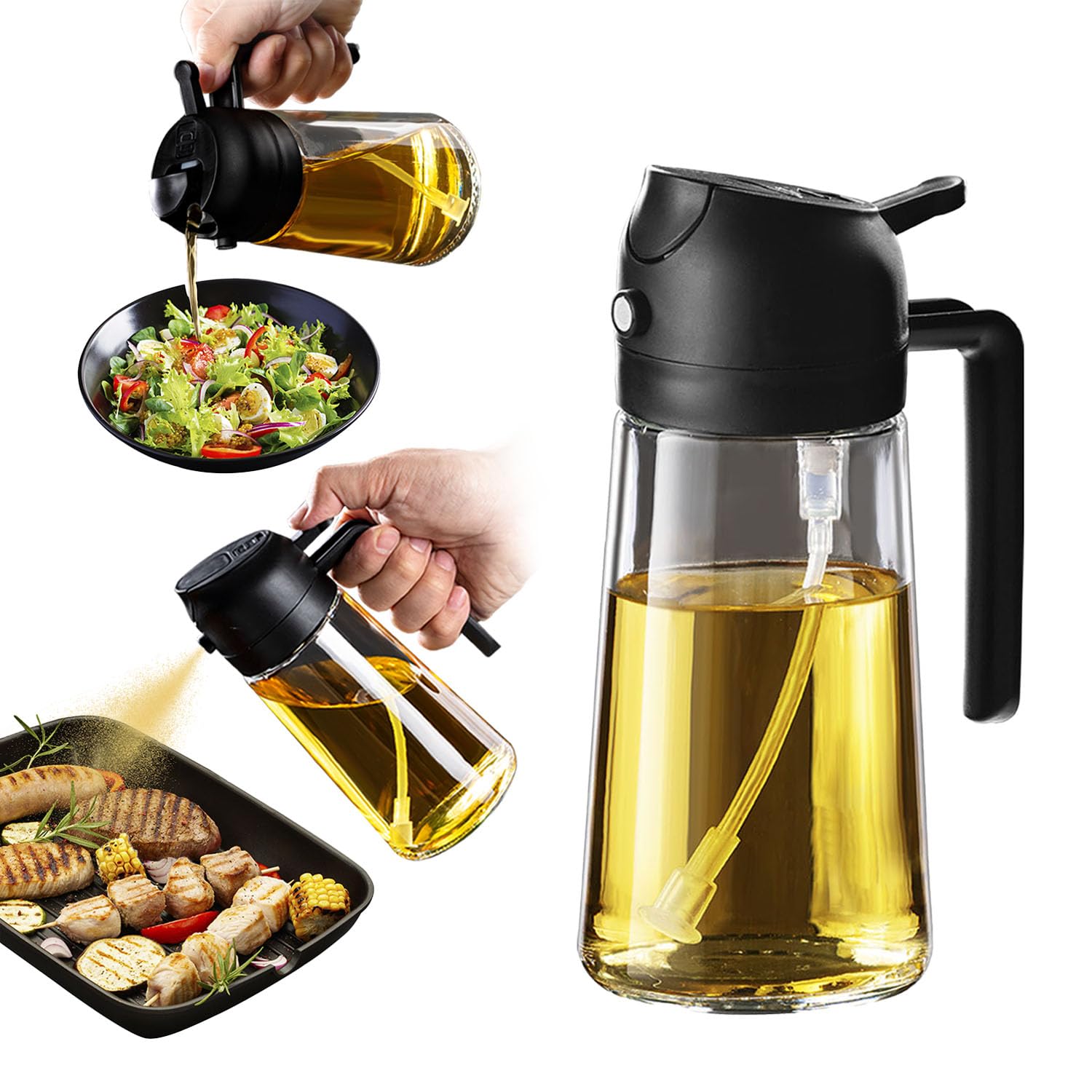 TrendPlain 16oz Olive Oil Sprayer - 2-in-1 Kitchen Dispenser for Cooking, Air Fryer & BBQ
