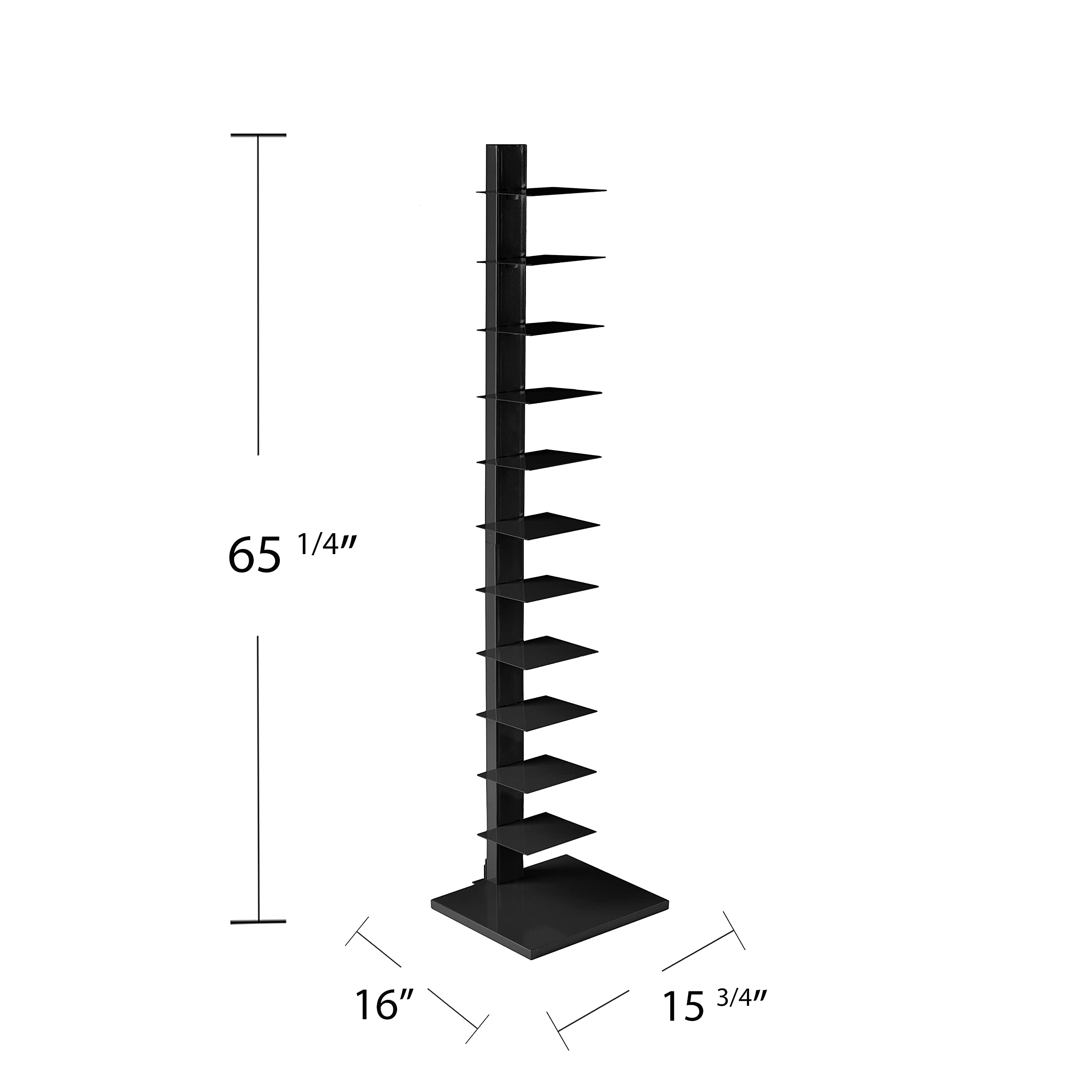 SEI Furniture 12-Shelf Black Metal Bookcase - Space-Saving Book Storage Tower for Home, Office & Library Organization