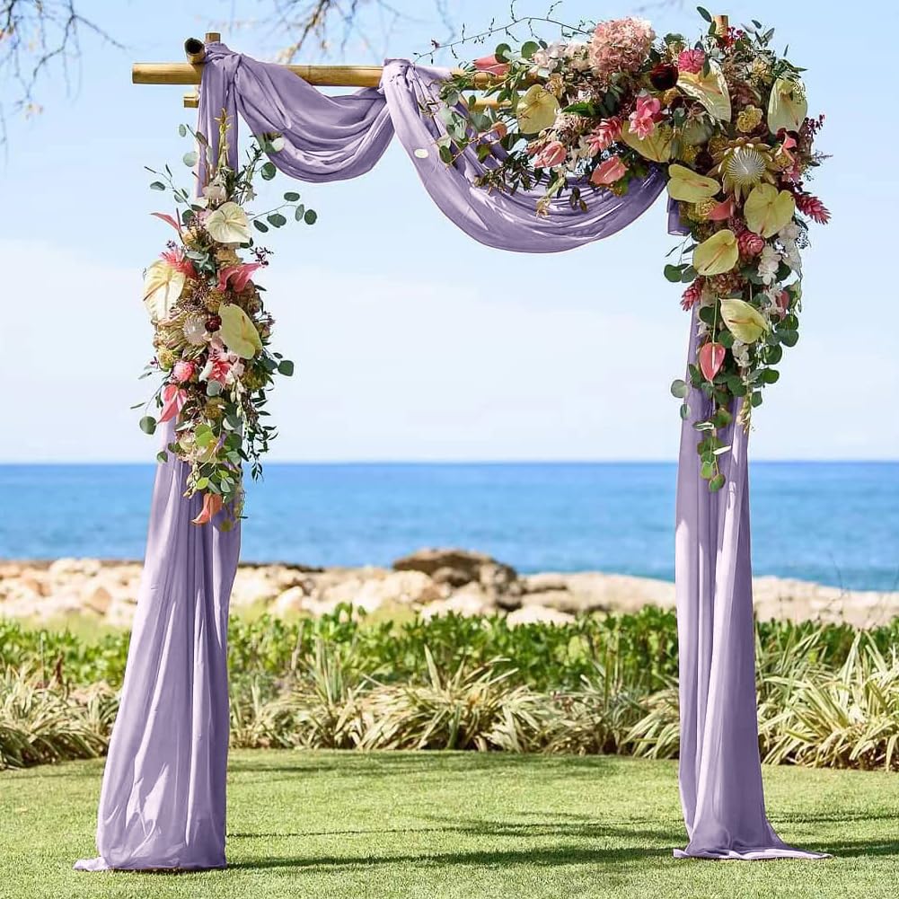 Lilac Sheer Chiffon Wedding Arch Draping Fabric - 2 Panels 30'' x 18FT for Bridal Shower, Easter Party & Church Ceremony Decor | Elegant Backdrop for Outdoor Weddings, Garden Parties & Photo Shoot Background