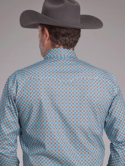 Roper Men's Long Sleeve Snap Shirt with Allover Print - Turquoise Sunset Design for Western Wear & Casual Outfits