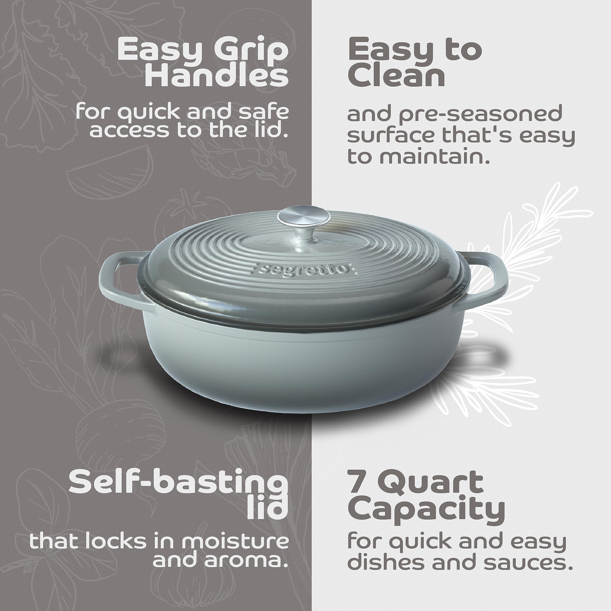 7-Quart Enameled Cast Iron Dutch Oven with Lid - Gray (Grigio Scuro) - Oven & Stovetop Safe Cookware for Baking Bread, Stews, Soups & Roasts - Heavy Duty Enameled Cast Iron Pot for Home Kitchen & Outdoor Cooking