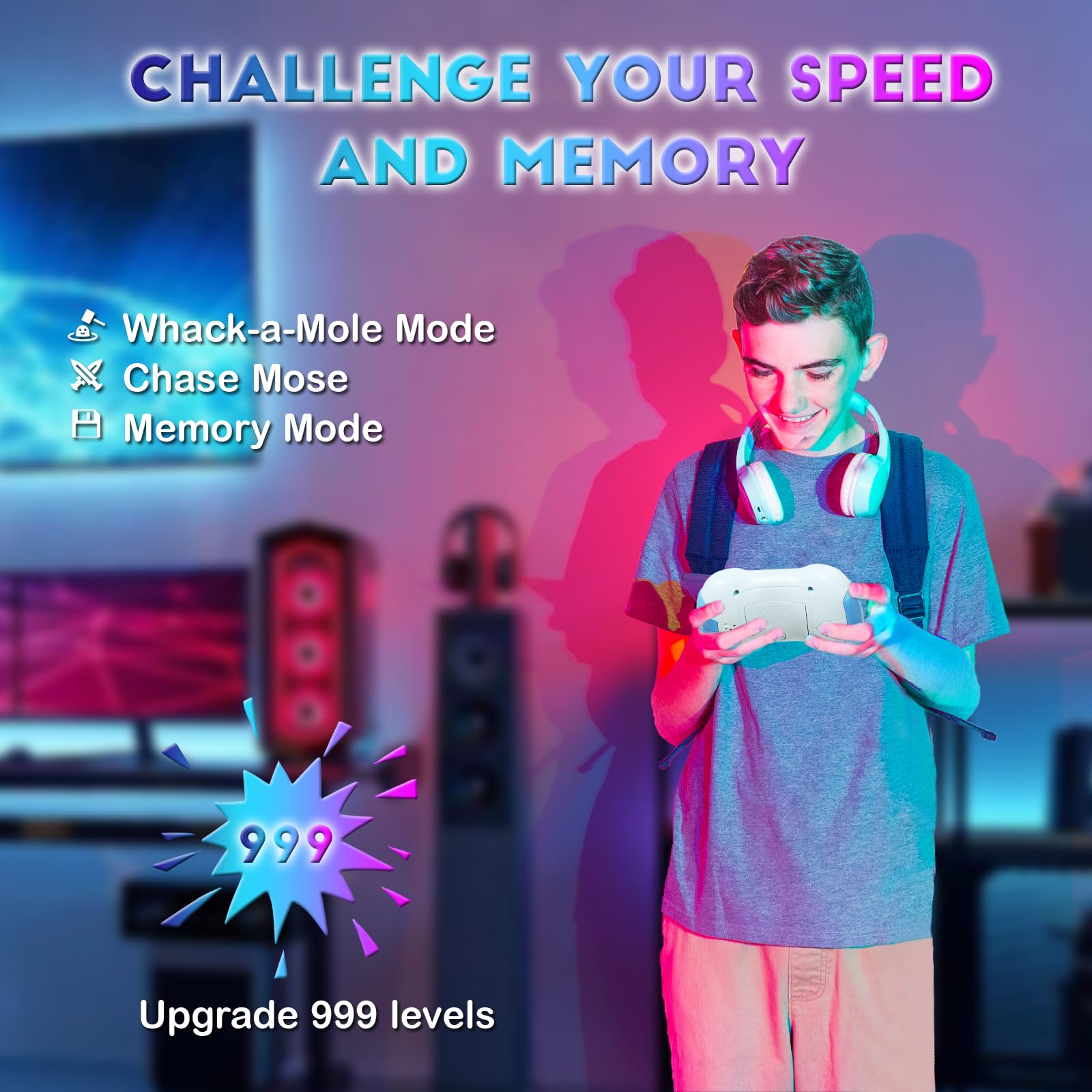 Fast Push Fidget Toy Handles - Flashing Electronic Memory Game for Kids, Teens & Adults | Quick Push Button Gamepad | STEM Learning Toys for Boys & Girls | Perfect for Stress Relief, Focus Training & Christmas/Birthday Gifts