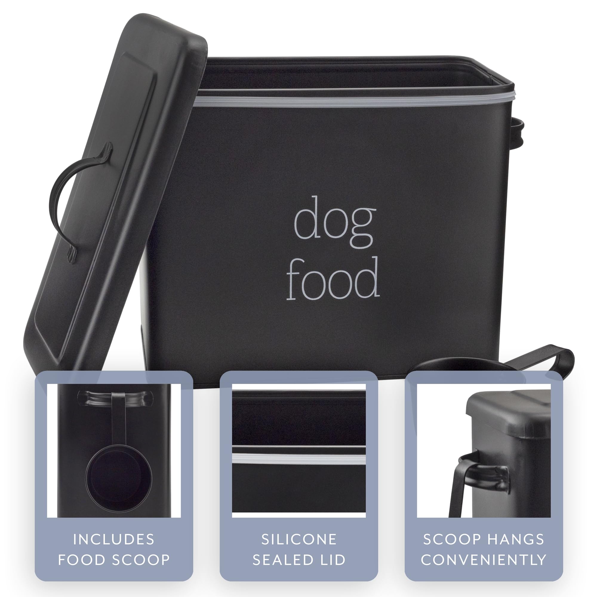 AuldHome Retro Dog Food Storage Canister - Modern Farmhouse Style Pet Food Container with Airtight Lid (Black) | Perfect for Kitchen Pantry Organization & Pet Feeding Station