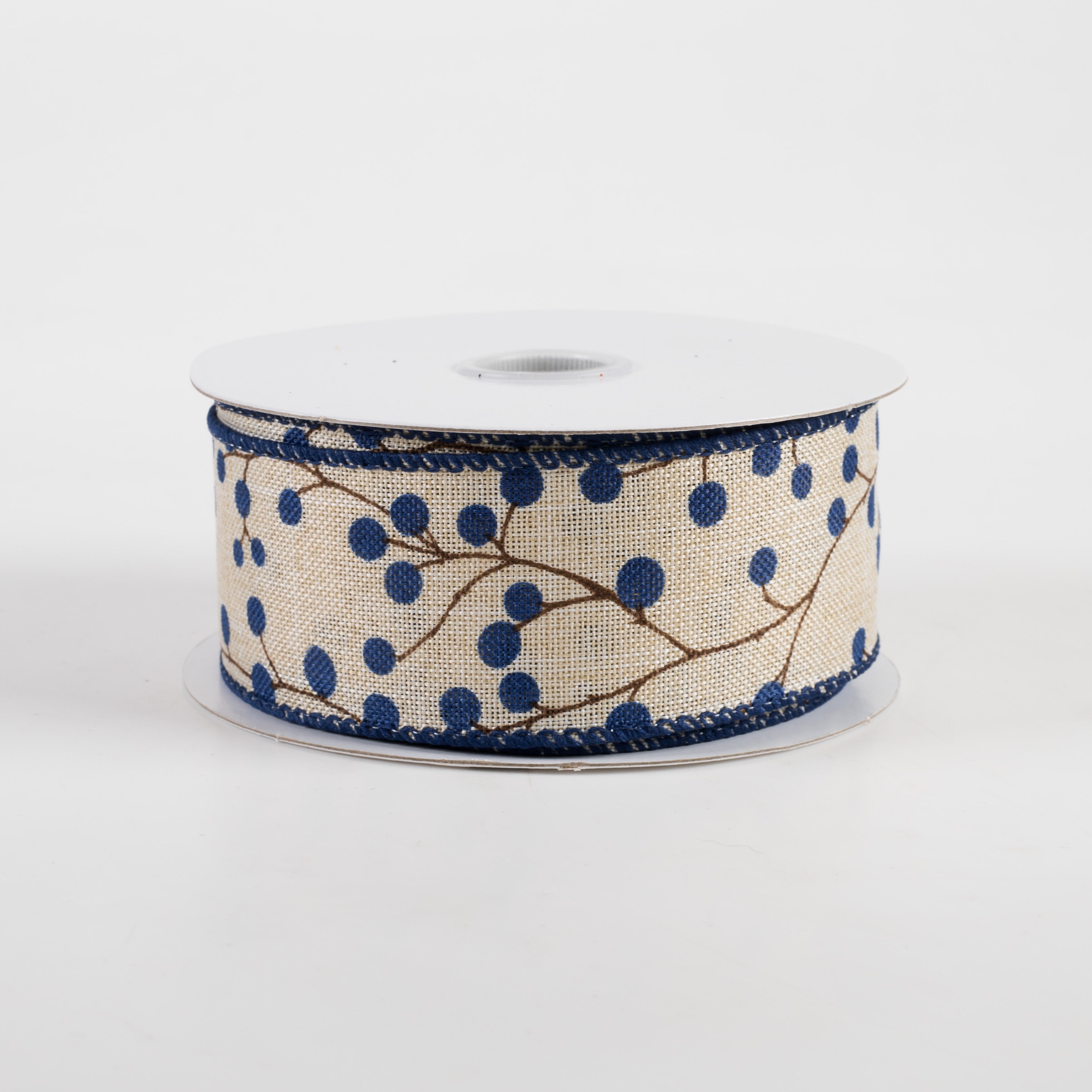 1.5 Inch Linen Blue Berries & Branches Ribbon - Natural Fabric Ribbon for DIY Crafts, Gift Wrapping, Wedding Decor (10 Yards) - Perfect for Scrapbooking, Hair Bows, and Home Decoration