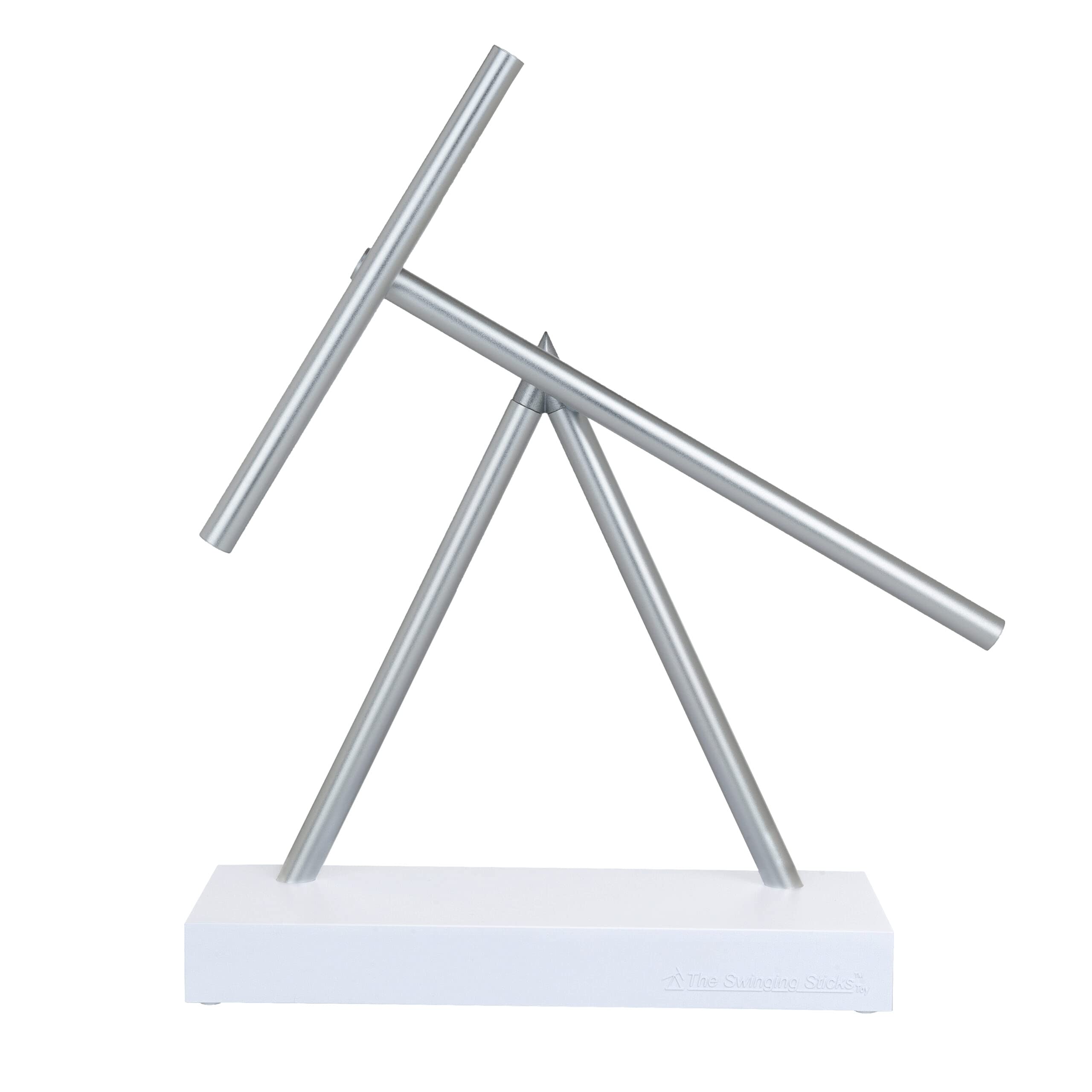 Desktop Kinetic Energy Sculpture - Swinging Sticks Perpetual Motion Desk Toy (White/Silver) | Office Decor, Stress Relief & Science Gift for Adults