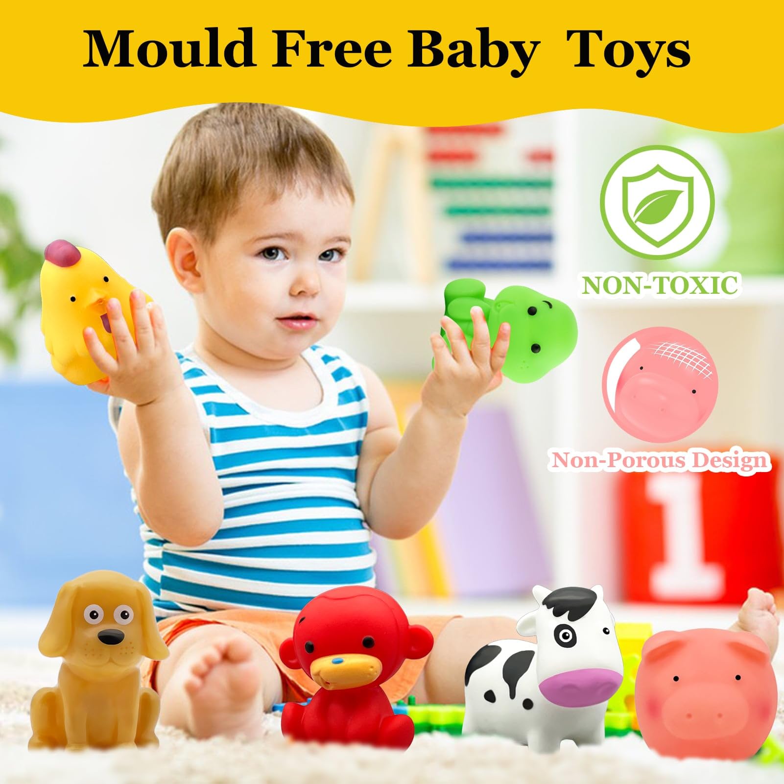 Mold-Free Baby Bath Toys for Kids Ages 1-3 | No-Hole Floating Bath Toys for Toddlers | Safe Bathtub, Pool & Water Table Toys | Perfect Infant Gift for 6-18 Months & 1-3 Year Old Boys & Girls | Fun Sensory Play During Bath Time & Outdoor Water Activities