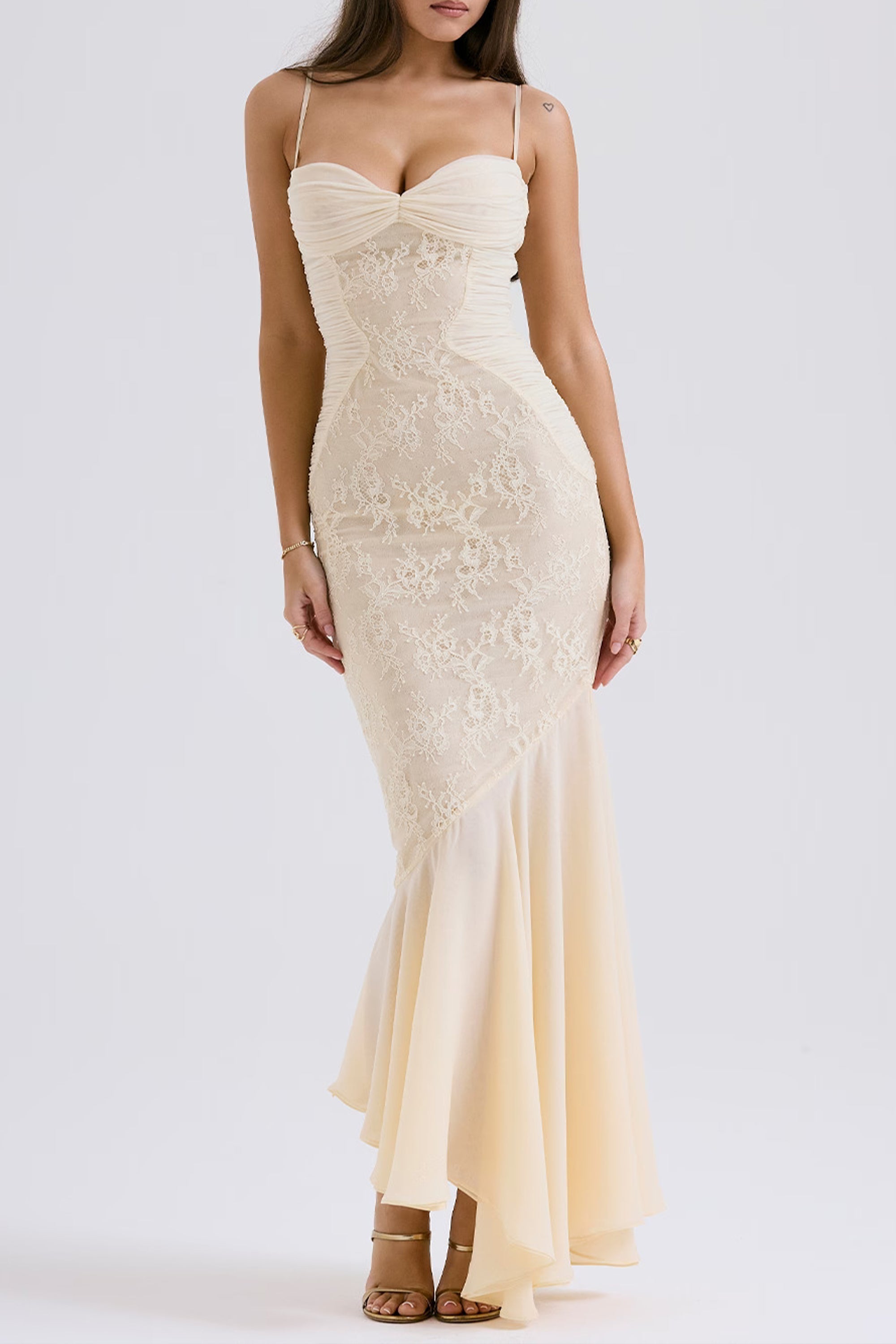 Elegant Audrey Chiffon & Lace Midi Dress for Women - Perfect for Weddings, Parties & Special Occasions