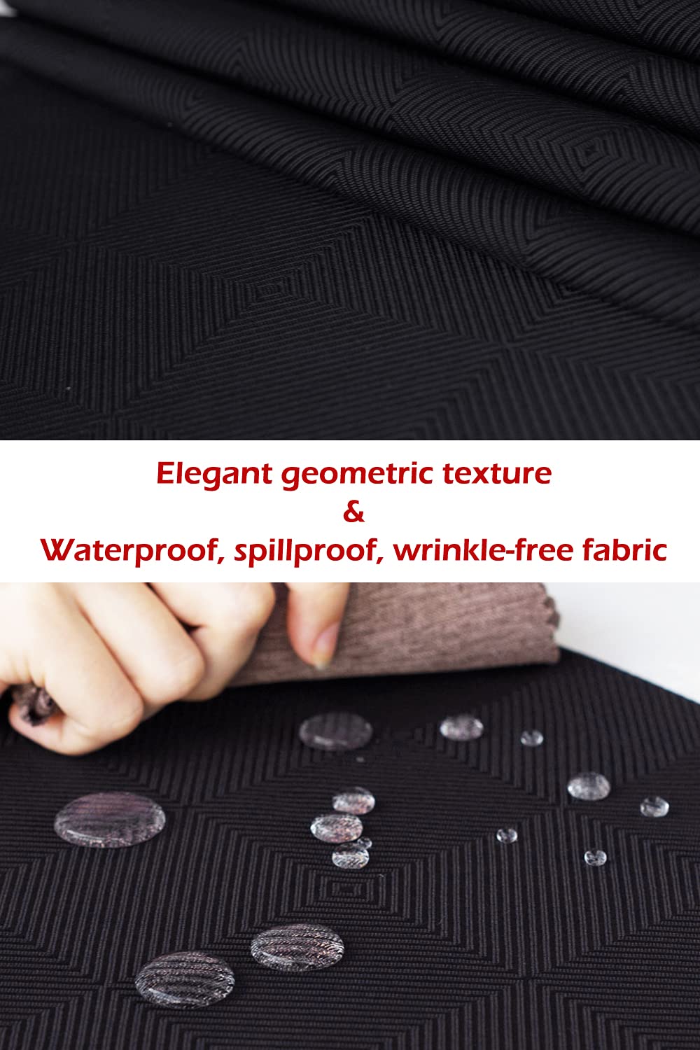 48 Inch Black Waterproof Table Runner - Geometric Design Coffee Table & Dresser Scarf for Indoor/Outdoor Use | Perfect for Dining Tables, Nightstands, Weddings & 4th of July Parties