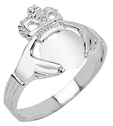 10k White Gold Claddagh Ring for Women - Polished Irish Wedding Band, Engagement & Promise Ring - Perfect for Anniversaries, Valentine's Day & Celtic Jewelry Lovers