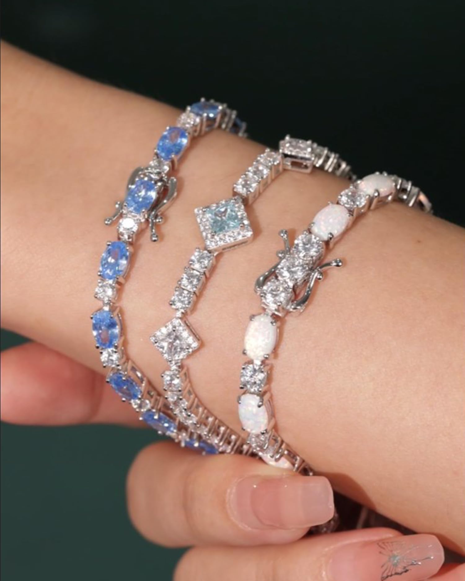 FANCIME Sterling Silver Birthstone Tennis Bracelet with Charms - Elegant Fine Jewelry for Women & Mom - Perfect Birthday Gift - 7