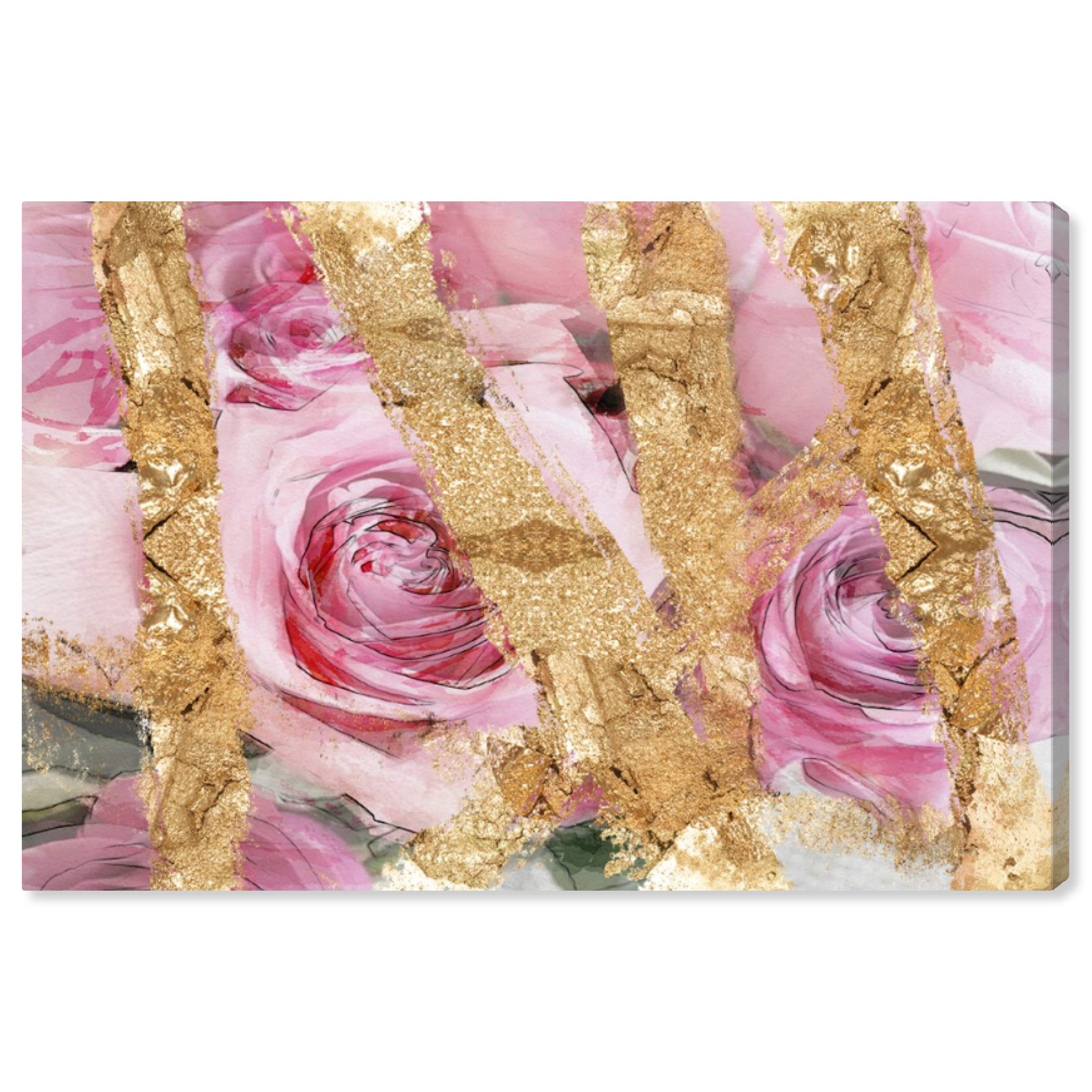 Oliver Gal Artist Co. Floral Wall Art Canvas Print - 'Rose Garden' Home Decor 45x30 Inches Pink & Gold - Perfect for Living Room, Bedroom & Office Decor