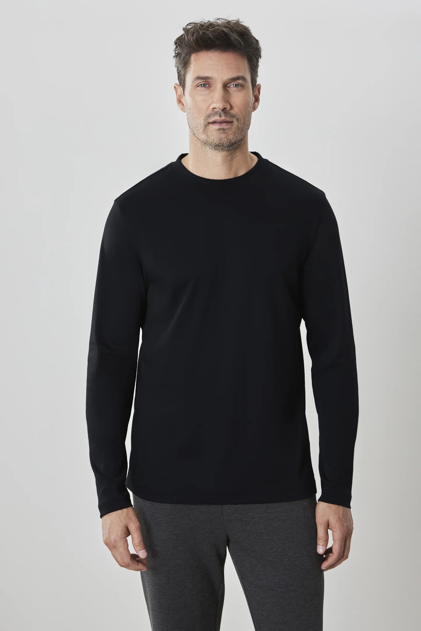 Robert Barakett Long Sleeve High Crew Neck T-Shirt for Men - Premium Cotton Casual Shirt for Work, Travel & Everyday Wear