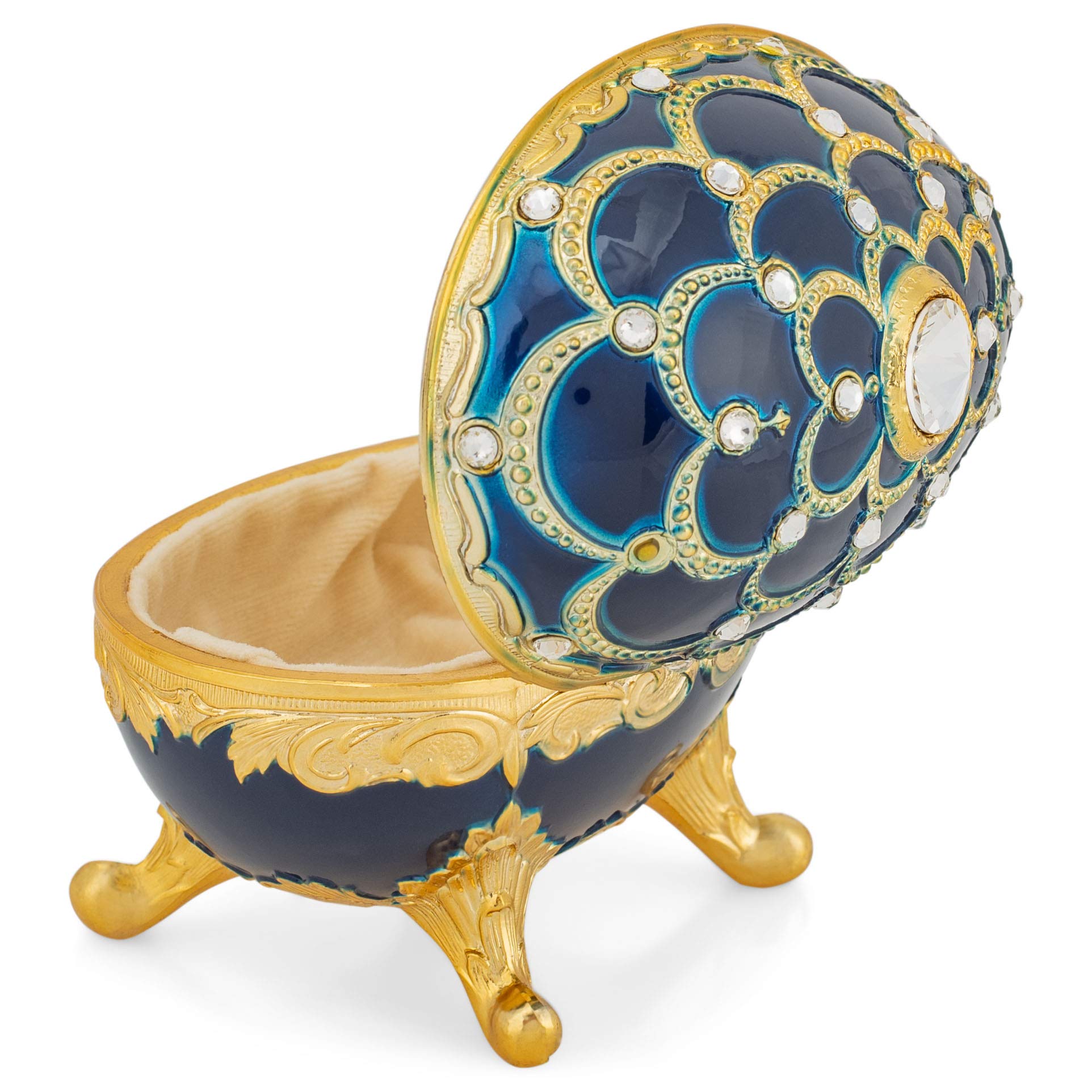Exquisite Faberge-Style Blue Music Jewelry Box with Swarovski Crystals - Plays 