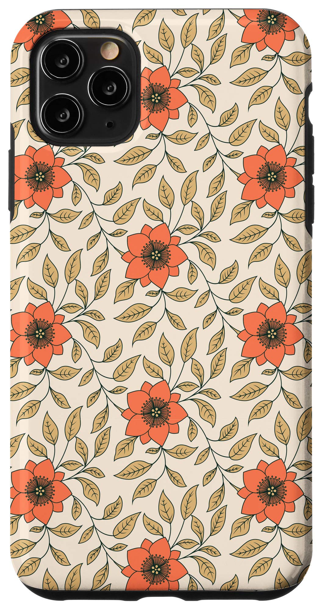 iPhone 11 Pro Max Case - Orange Yellow Floral Vine Design, Fall Garden Aesthetic, Hipster Style Protective Cover | Perfect for Autumn Outings, Coffee Dates & Instagram Photos