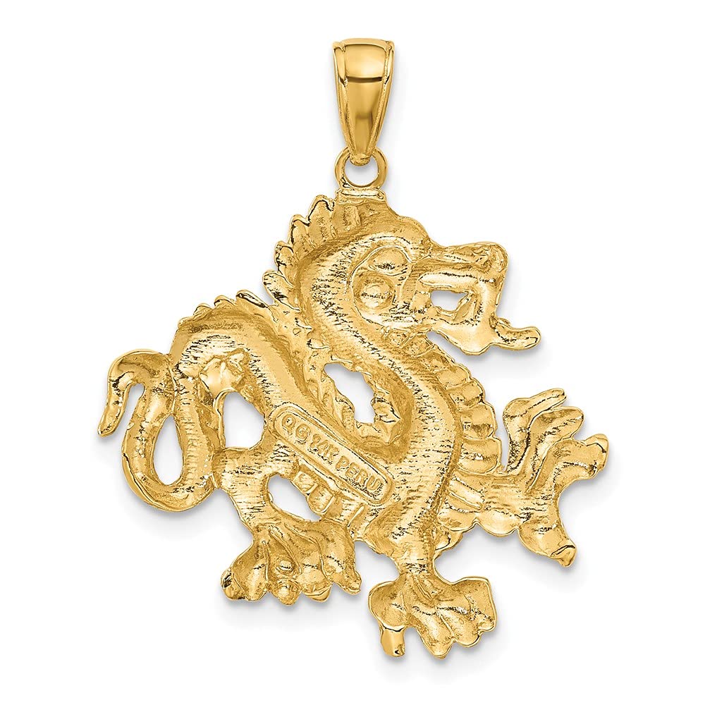 The Black Bow 14k Yellow Gold 2D Dragon Pendant, 25mm - Perfect for Gifts, Fashion Accessories, and Special Occasions