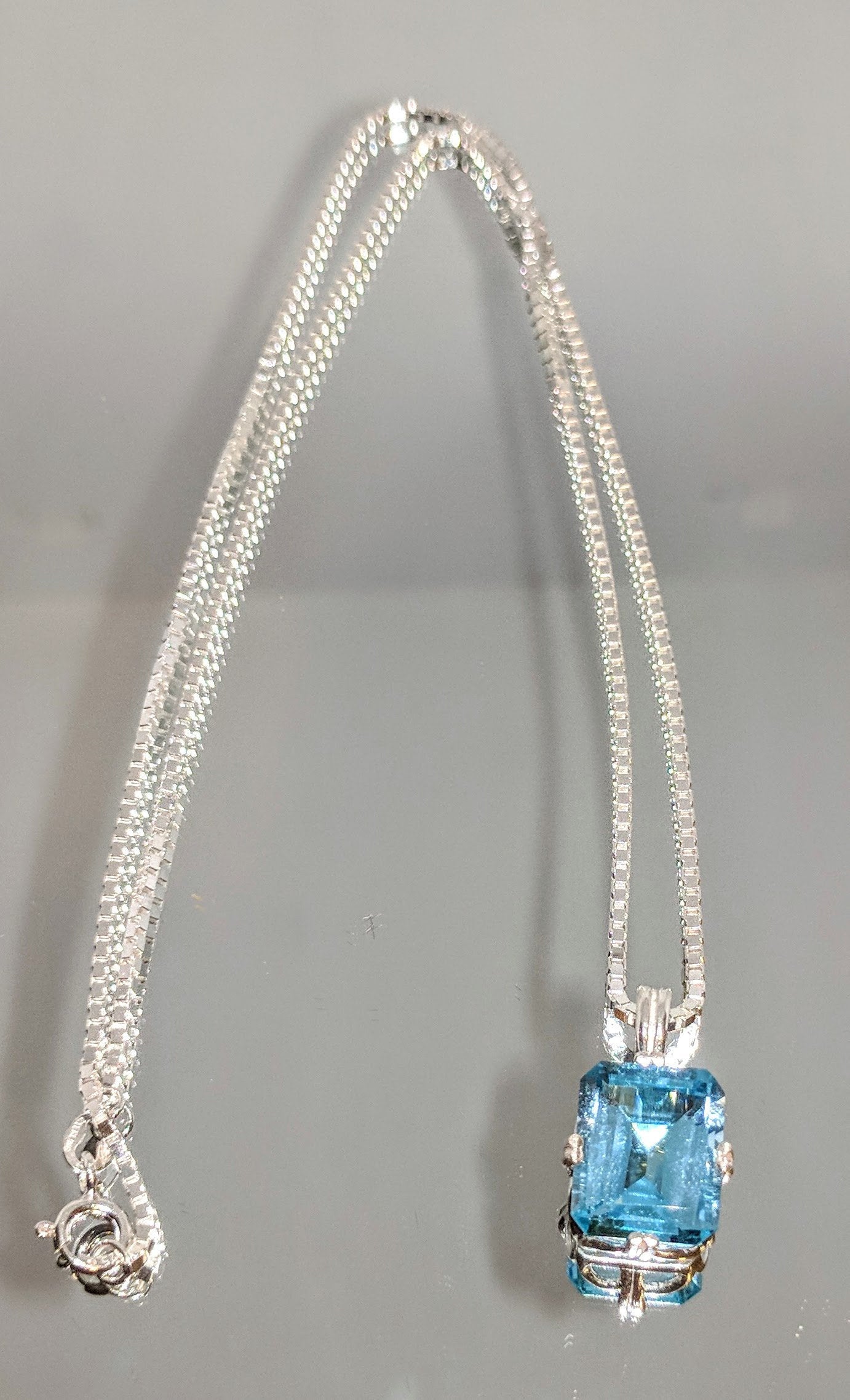 10x8mm Emerald Cut Natural Swiss Blue Topaz Pendant with Chain - Solid Sterling Silver or 14K White/Yellow Gold - VVS Clarity - Valentine's Day Gift for Her - Perfect for Anniversary, Birthday & Special Occasions