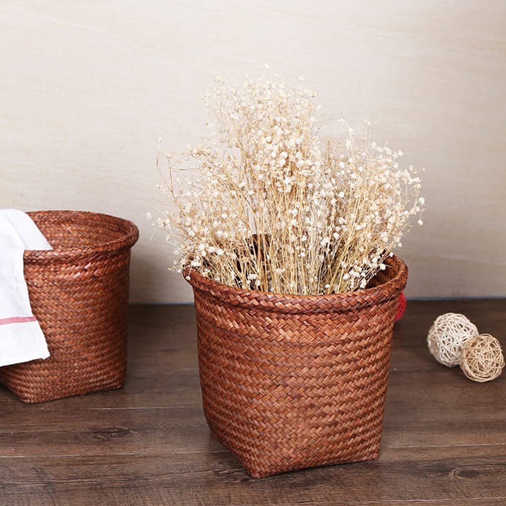 Eco-Friendly Straw Woven Waste Basket - 12