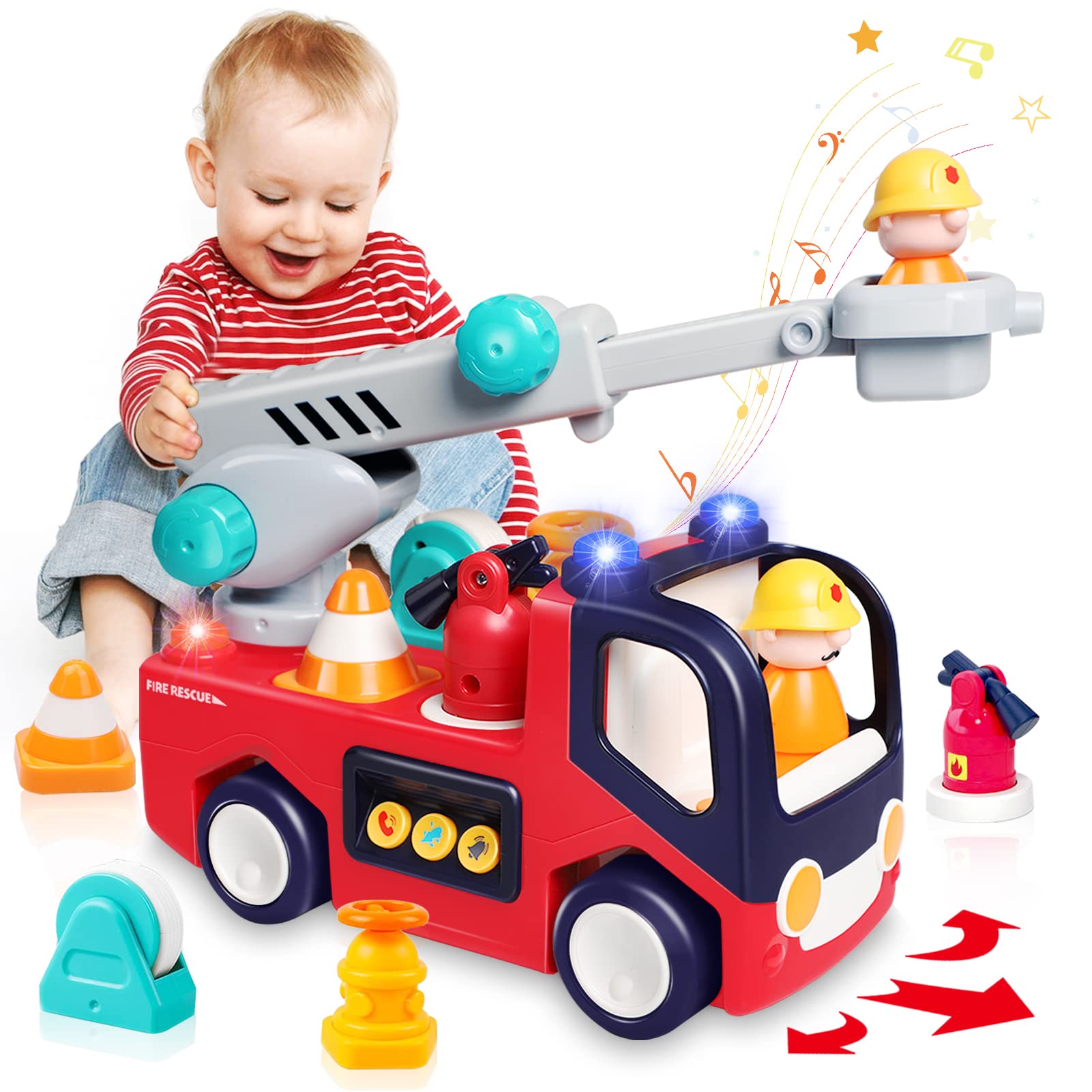 Best Fire Truck Musical Toys for 1 2 3 Year Old Boys & Girls - Educational Baby Toys 6-18 Months with Fireman, Ladder & Lights - Perfect for Birthday Gifts & Early Learning Playtime