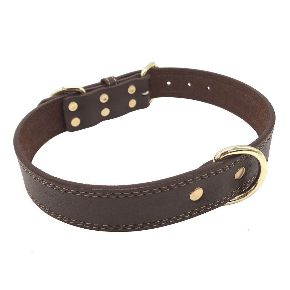 Premium PU Leather Dog Collar with Double D-Ring - Adjustable & Durable Pet Collar for Medium & Large Dogs (Brown) - Perfect for Daily Walks, Training & Outdoor Adventures