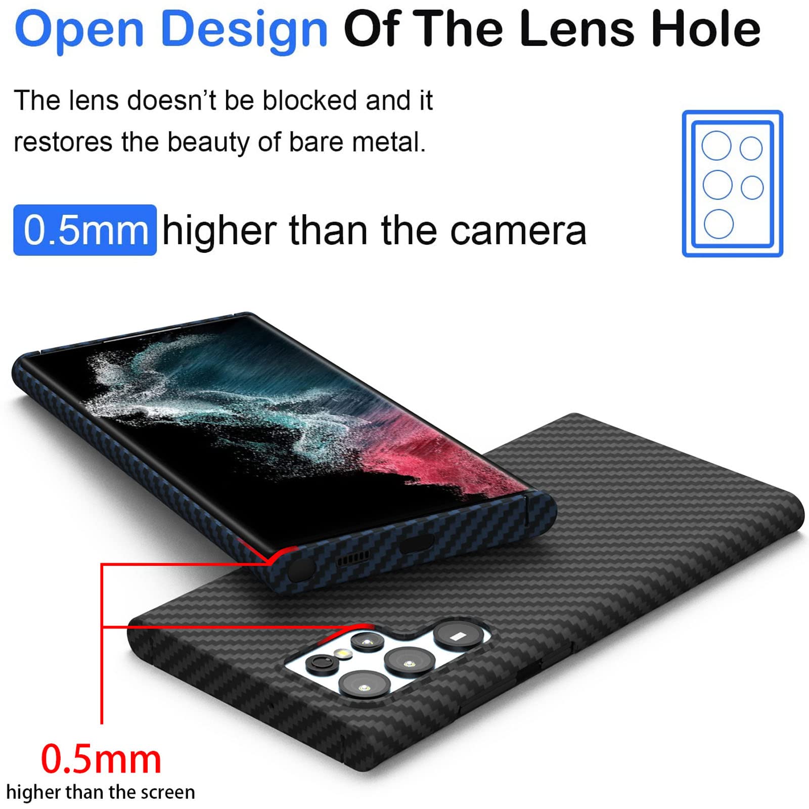 Premium Carbon Fiber Case for Samsung Galaxy S22/S22 Plus/S22 Ultra - Ultra Thin & Lightweight Aramid Fiber Phone Cover with Minimalist Design - Perfect for Everyday Protection & Business Use