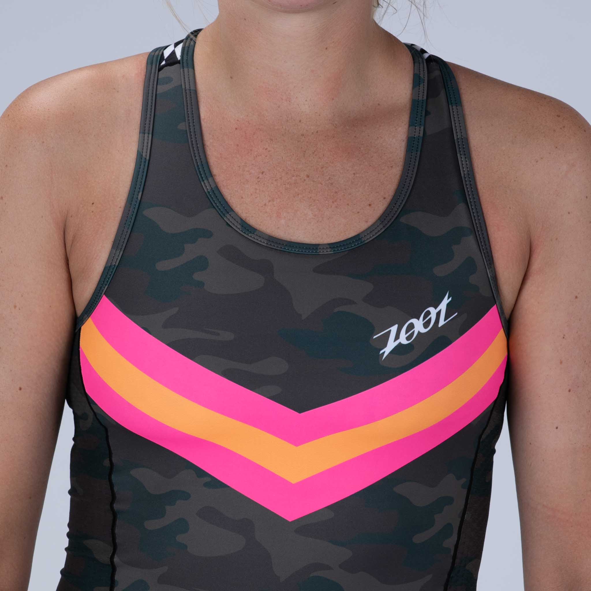 Women's Limited Edition Tri Racerback Sports Bra - Cali Camo Print - High Performance Workout Top for Yoga, Running & Gym